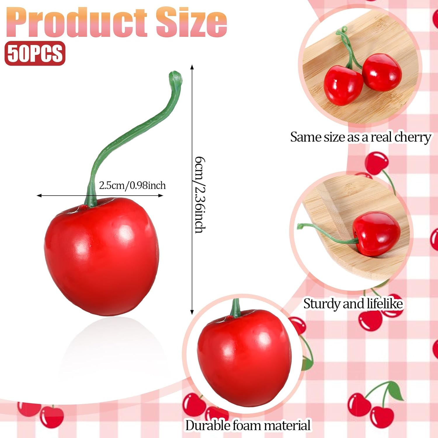 50 pcs Artificial Red Cherries Decorative Fruit