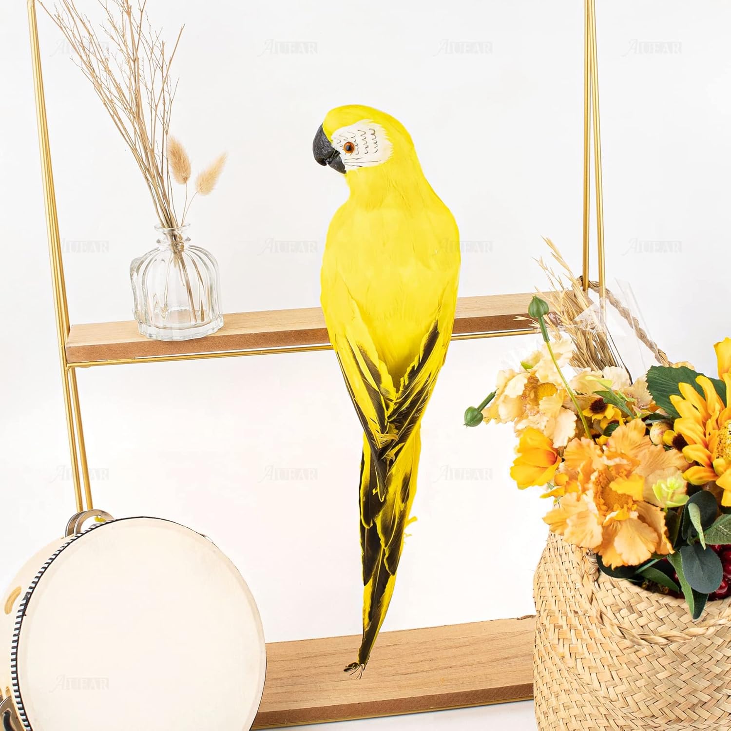 AUEAR 177 Inch Yellow Artificial Parrot Decor