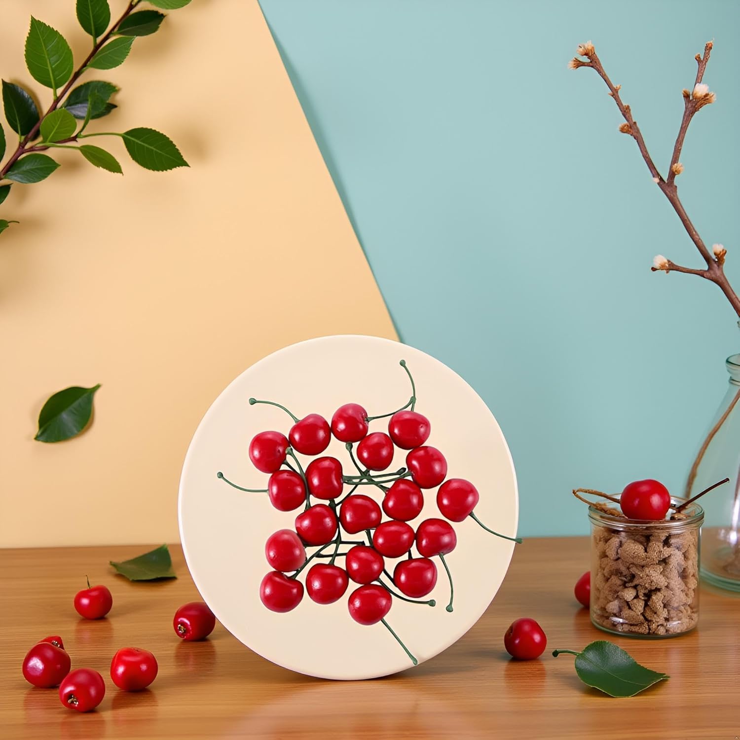20Pcs Red Artificial Cherries Decor Set