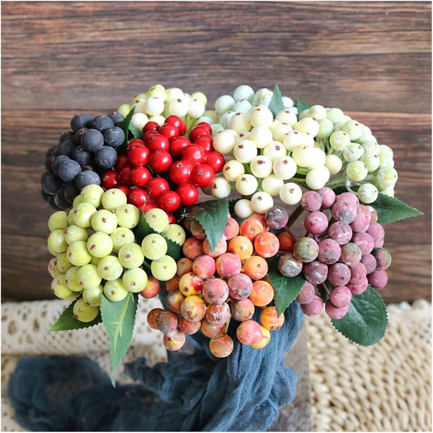 Orynosiy Artificial Blueberries with Stems 4-Pack 25CM Decor Model