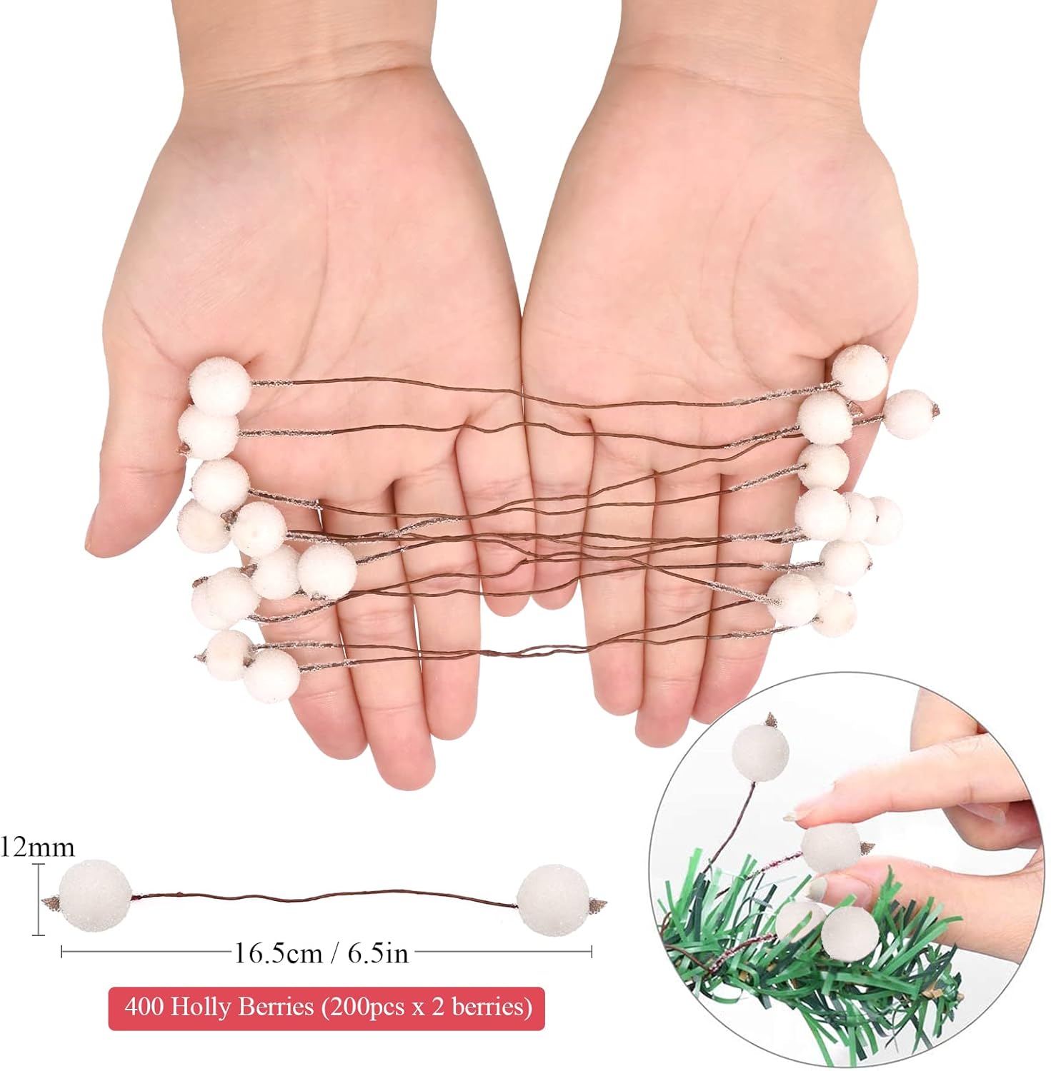 Christmas Foam Frost Berries Garland Decor White