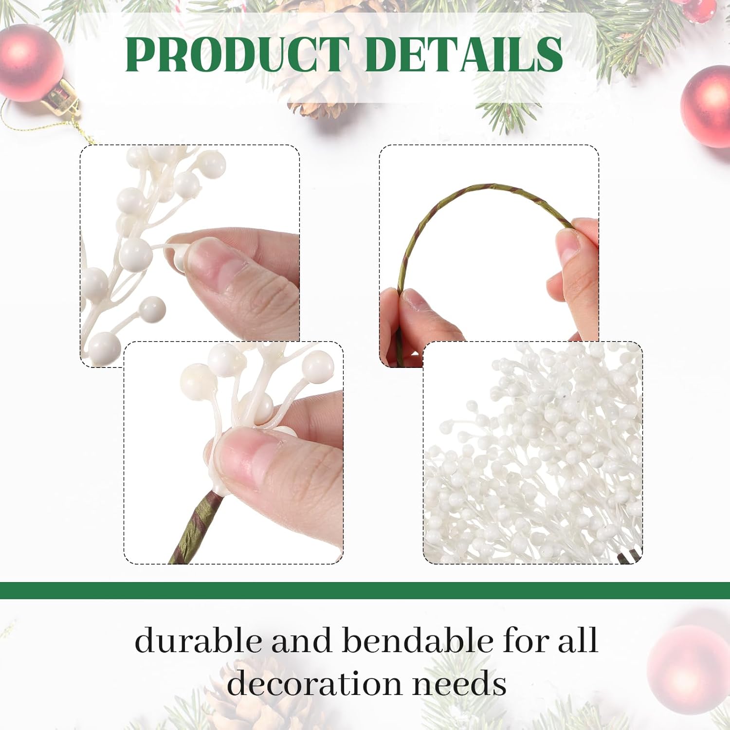 24 Pack White Artificial Berry Stems for Christmas Decor