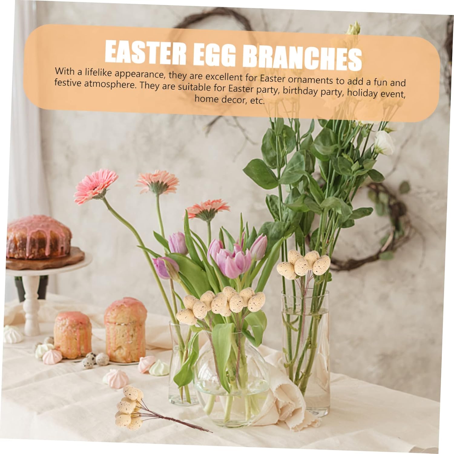 DECHOUS 6pcs Easter Egg Stems Decor Artificial Fruit Branches