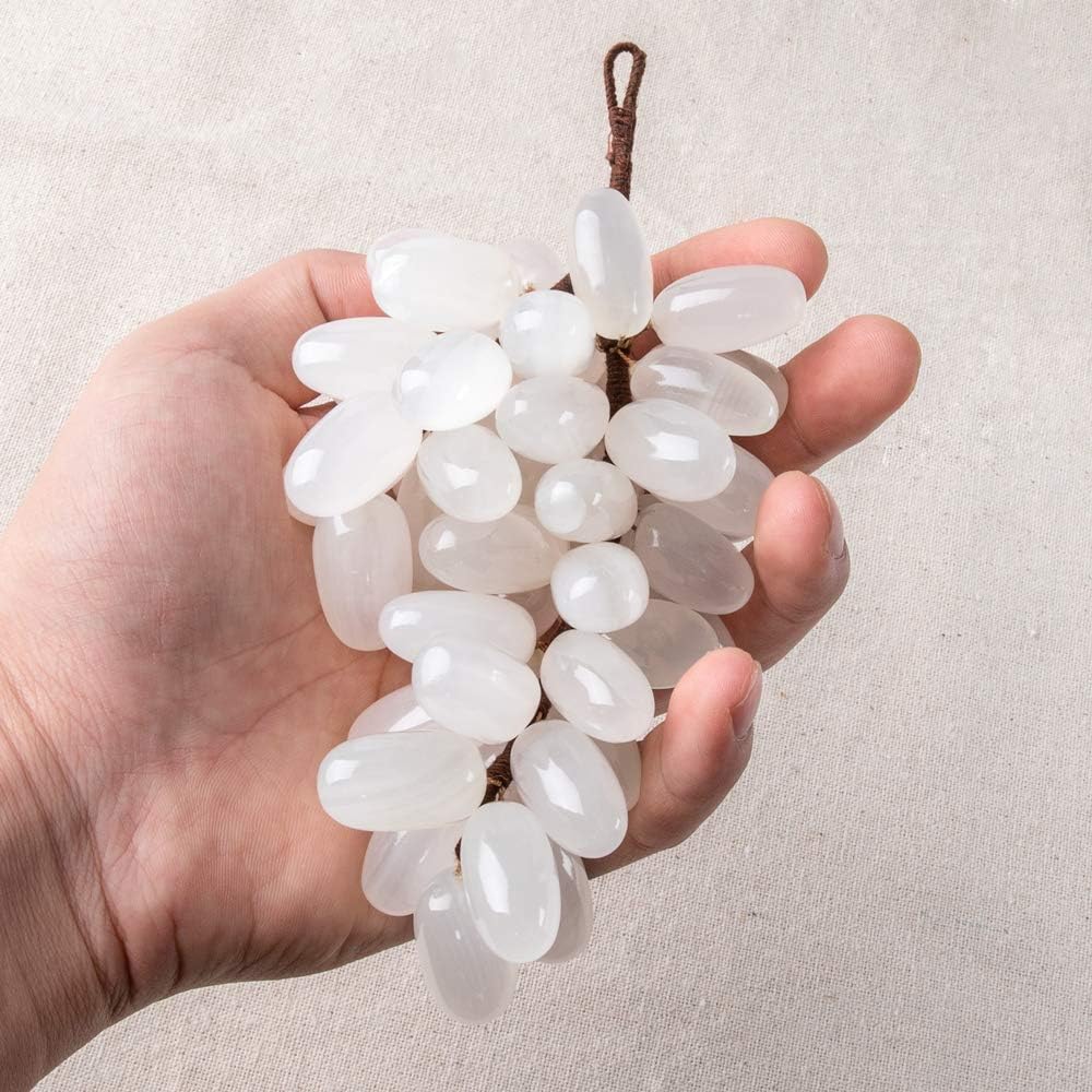 White Onyx Grapes Natural Marble Artificial Fruit Bunch 50 Pcs