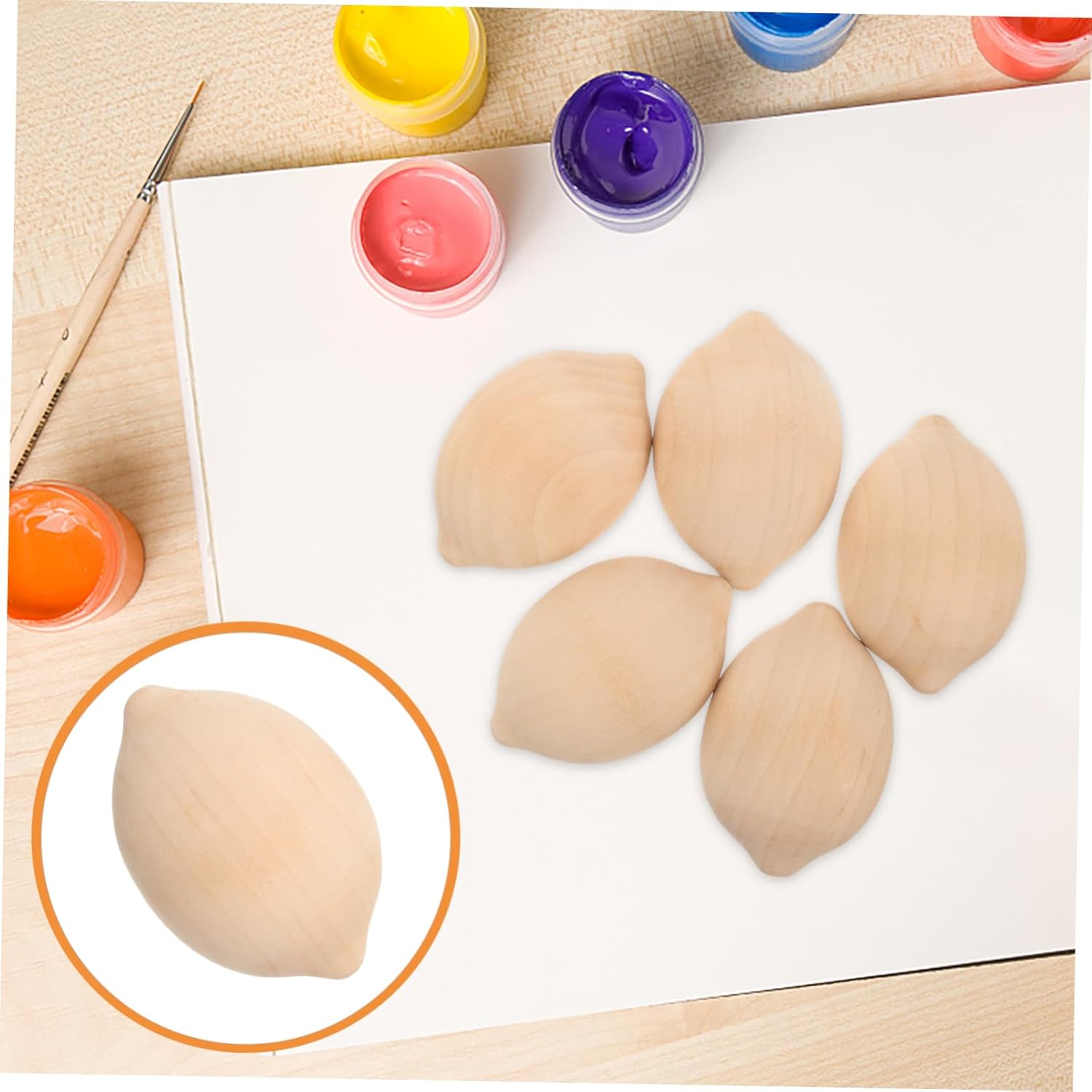 HOMSFOU 5pcs Wooden Lemon Shapes for Art and Craft Projects