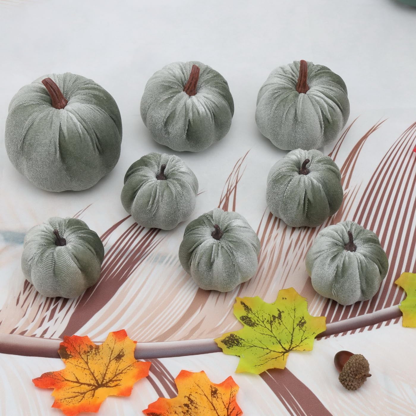 Woration 8pcs Artificial Velvet Fabric Pumpkins Fall Decor