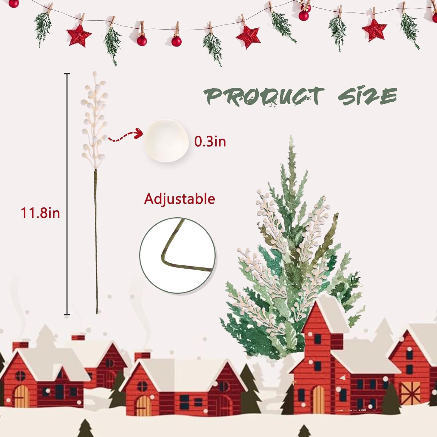 16 Pack Artificial White Berry Stems for Christmas Decorations