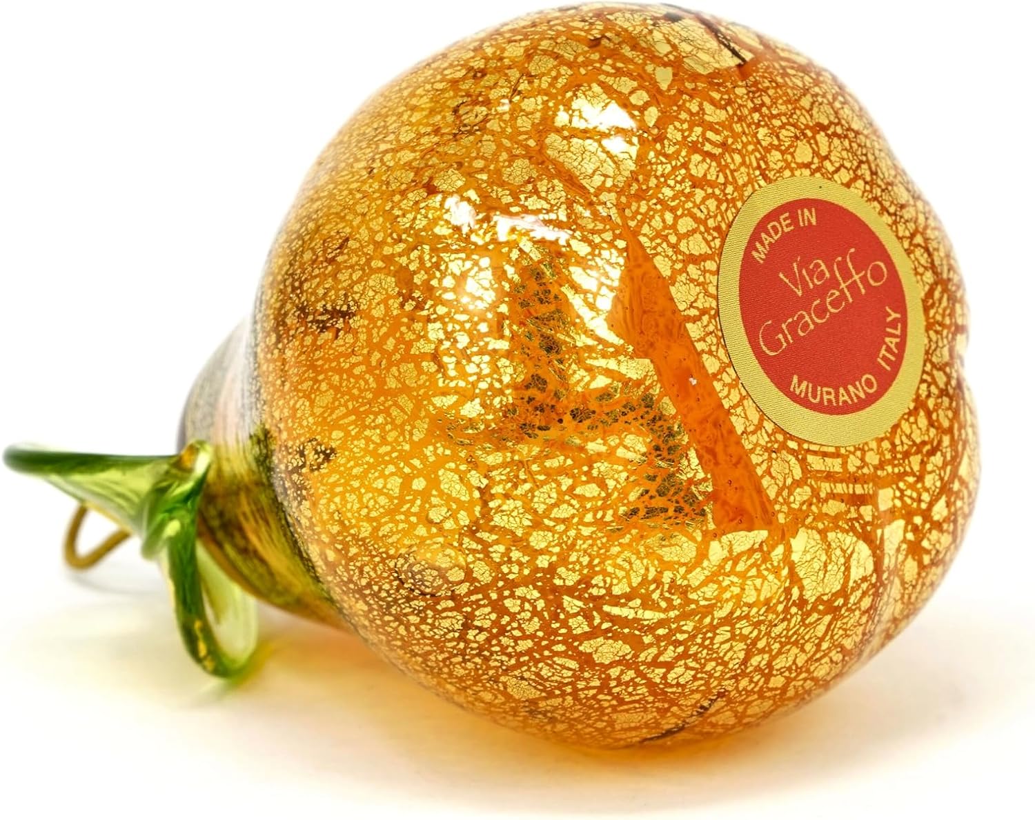 Murano Glass Amber Pear Ornament 3 Inch