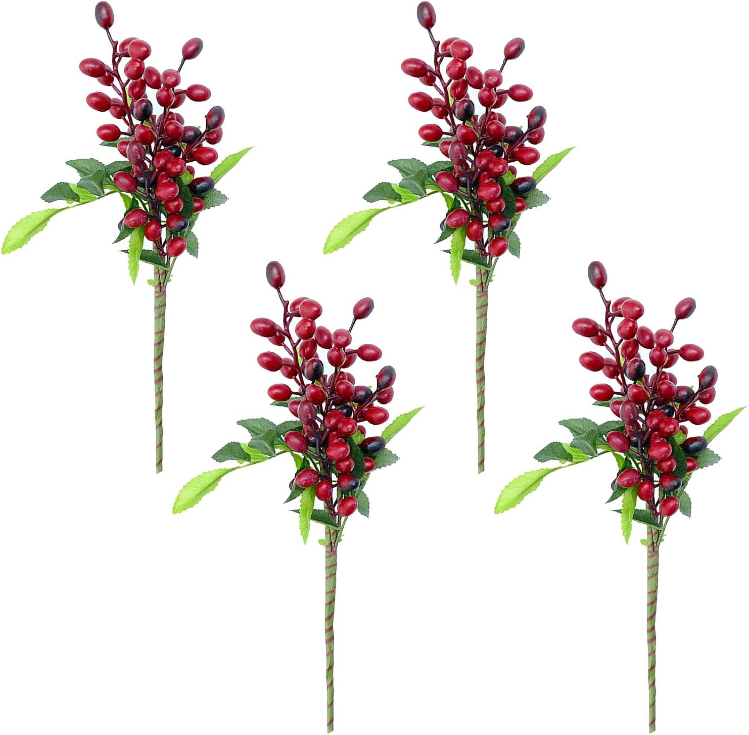 BestAlice 4 Pcs Artificial Red Berries with Stems
