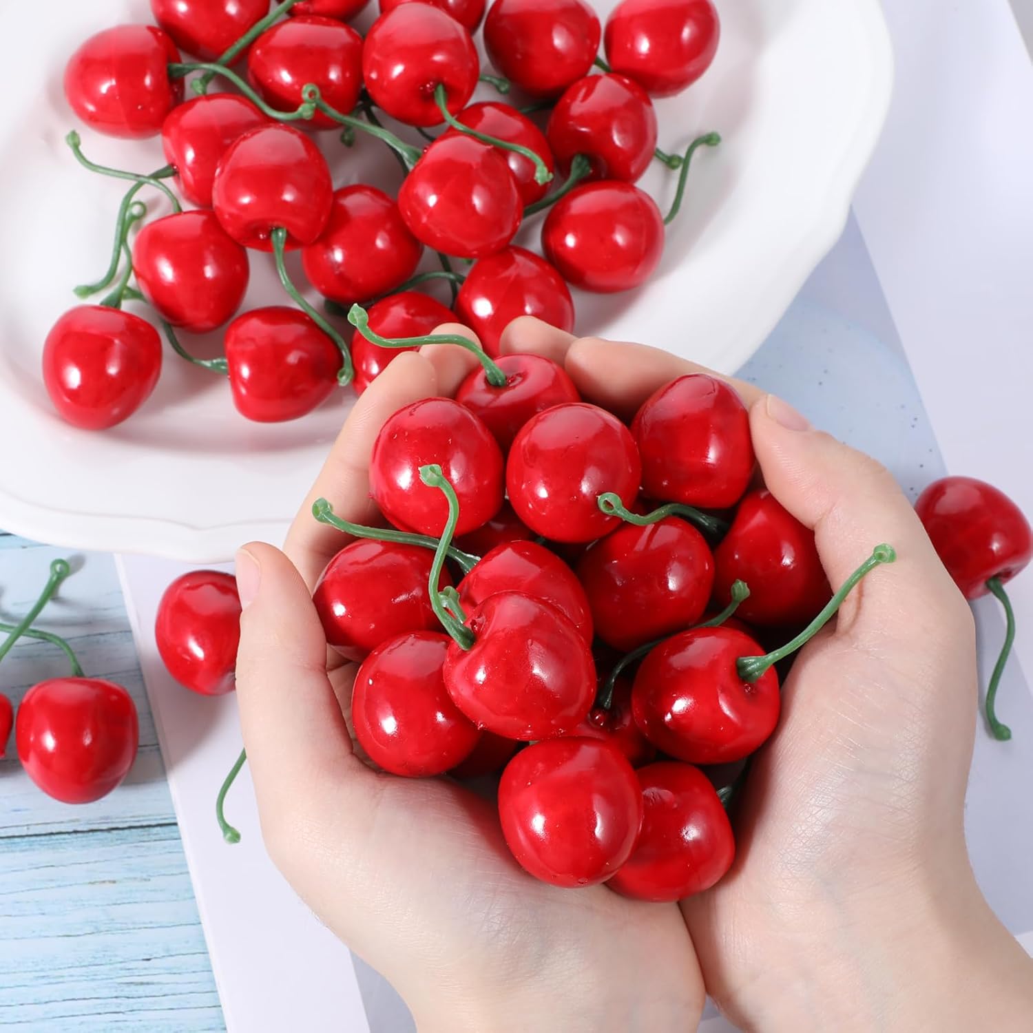 50 pcs Artificial Red Cherries Decorative Fruit