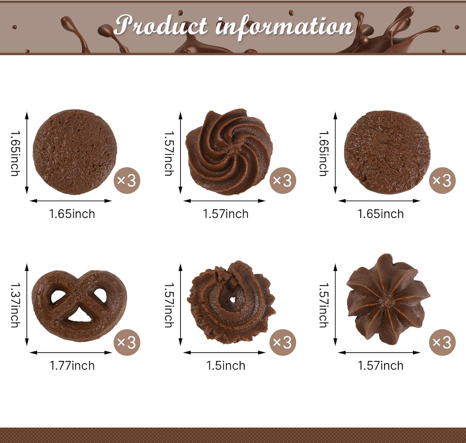 Luckforest Realistic Artificial Chocolate Cookies 18 Pcs Display Set