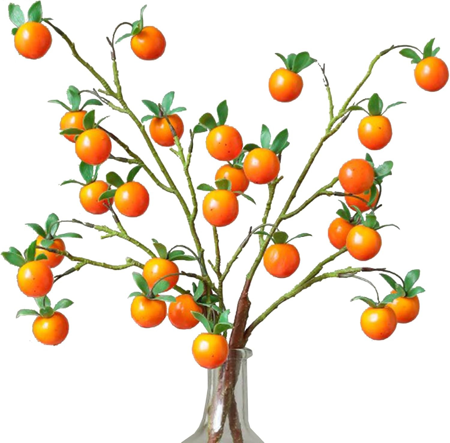 2 Pcs Artificial Persimmon Branches 70cm Decorative Fruits
