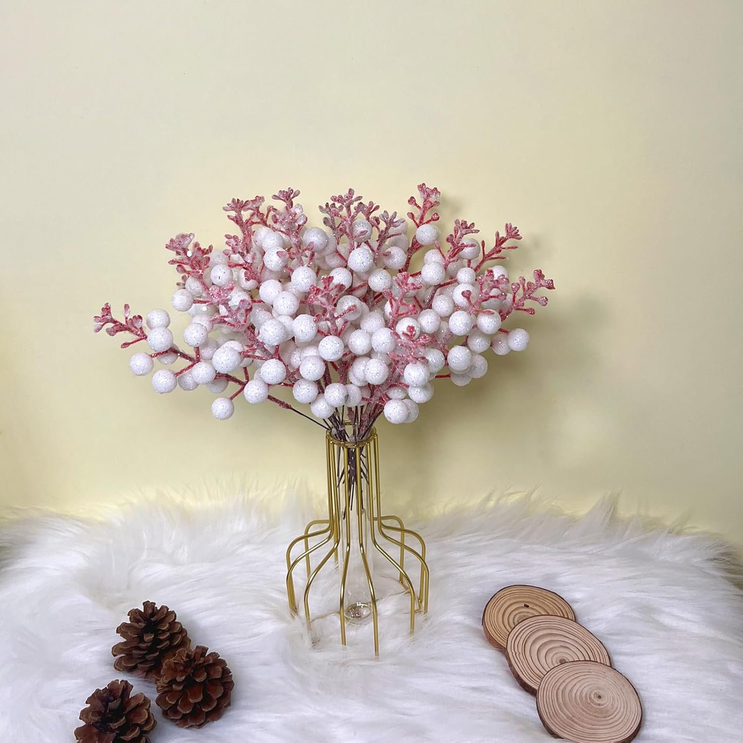 24 Pack Glitter Berry Stems for Christmas Decor