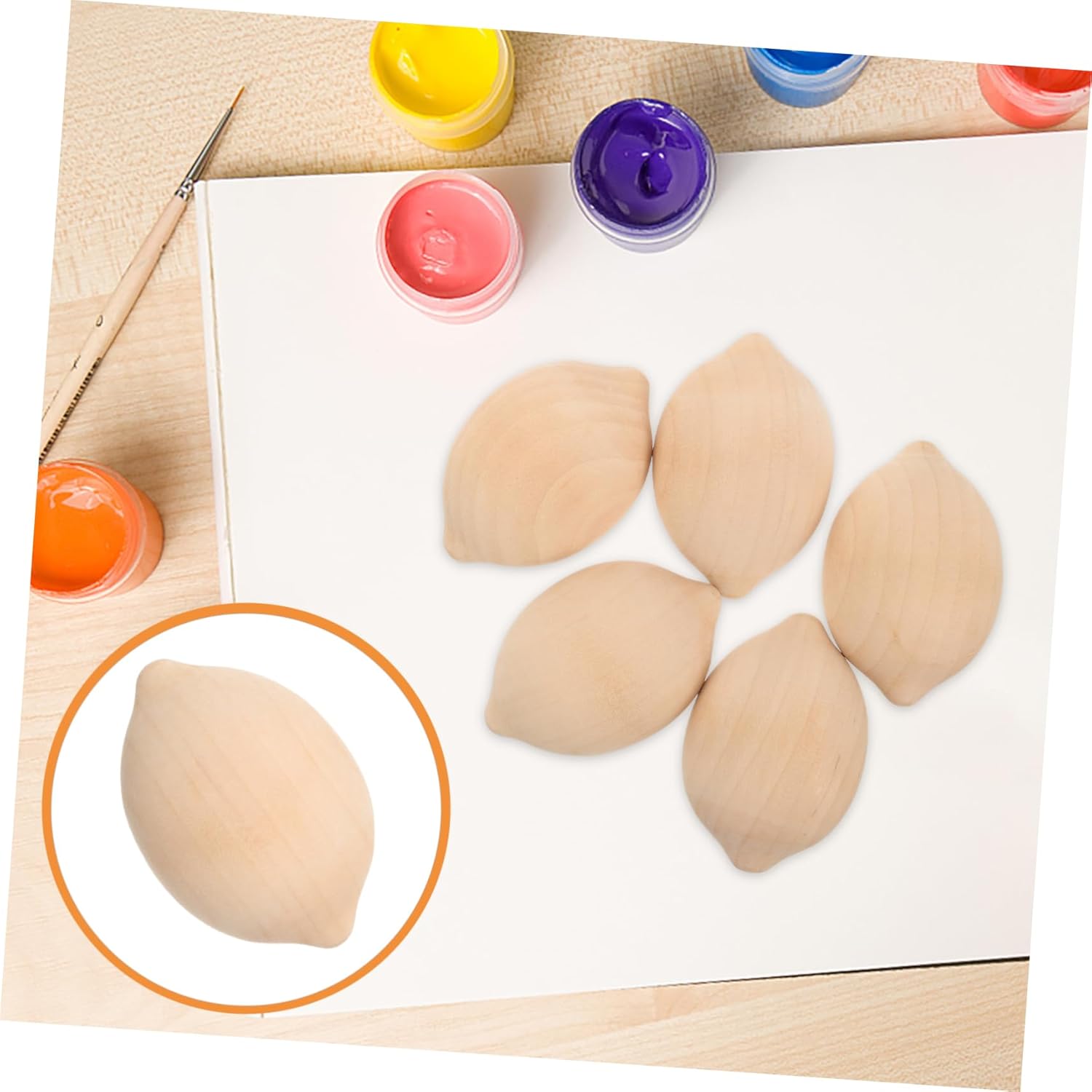 5Pcs Unfinished Wooden Lemon Decor Kit for DIY Painting