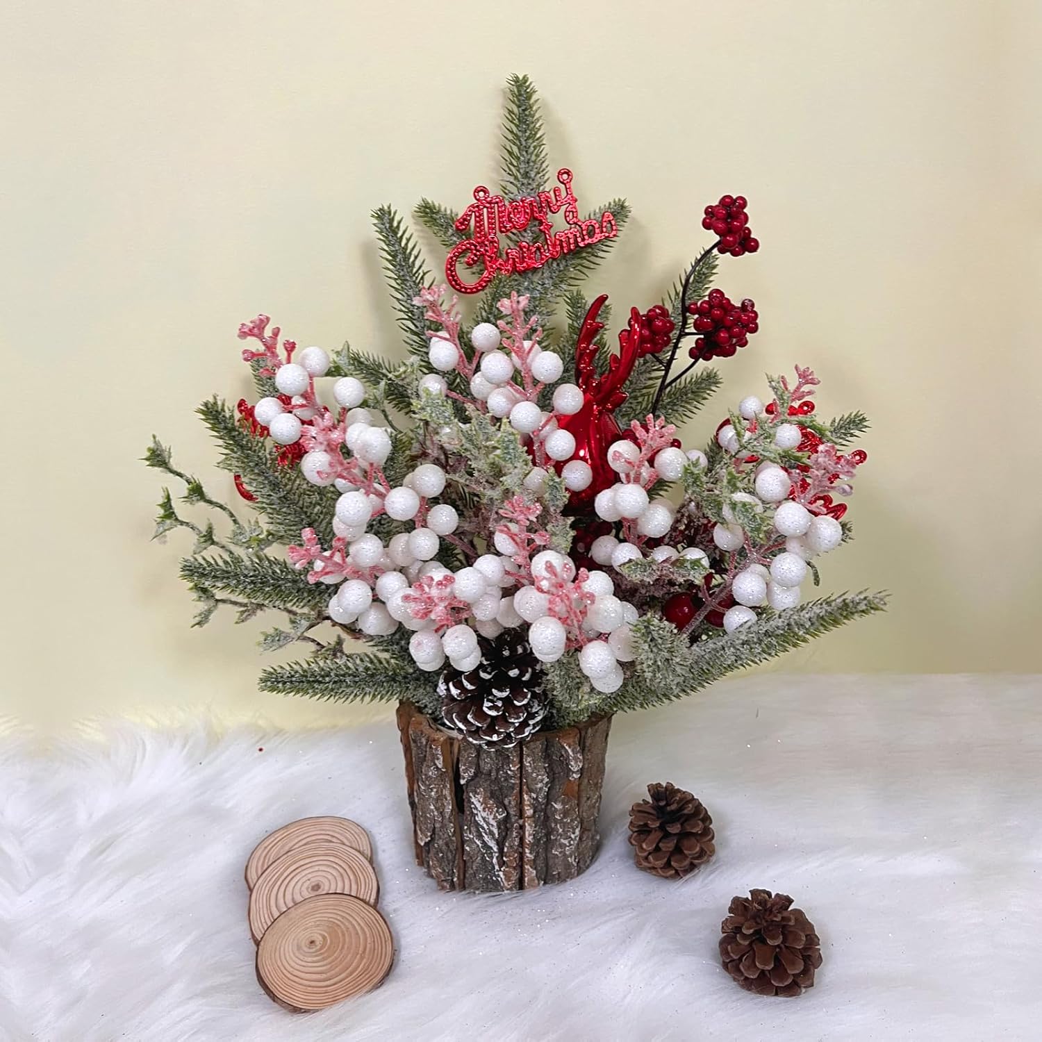 24 Pack Glitter Berry Stems for Christmas Decor