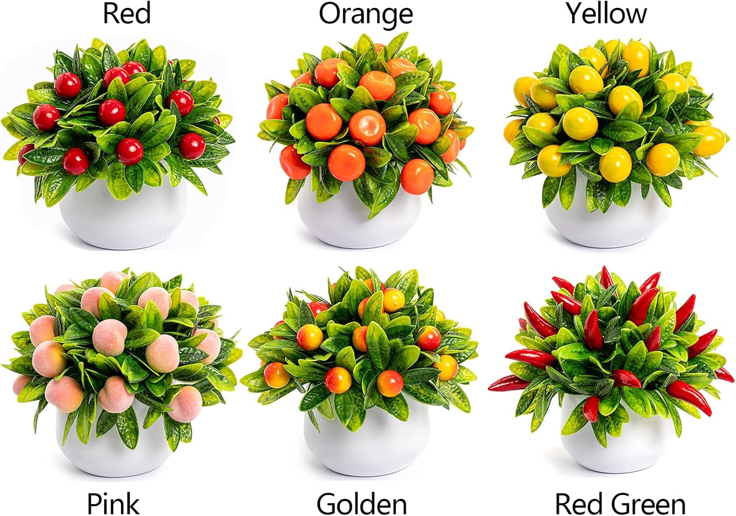2PCS Artificial Potted Fruit Plants Tangerine Faux Bonsai