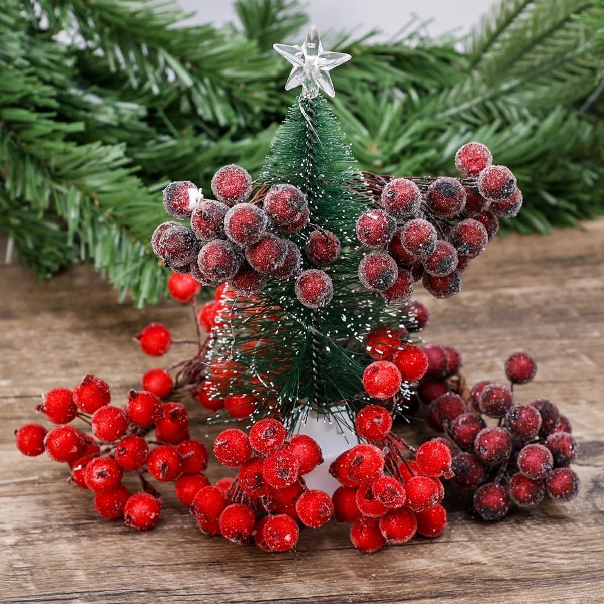 Queenbox 60pcs 04in Mini Frosted Artificial Holly Berries White