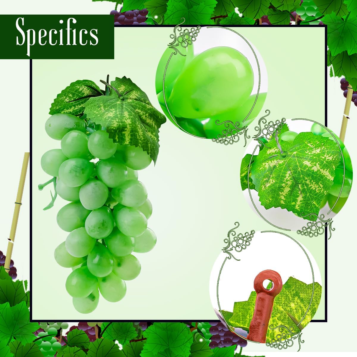 Green Frosted Grape Bunches 4L 4S Rustic Garland