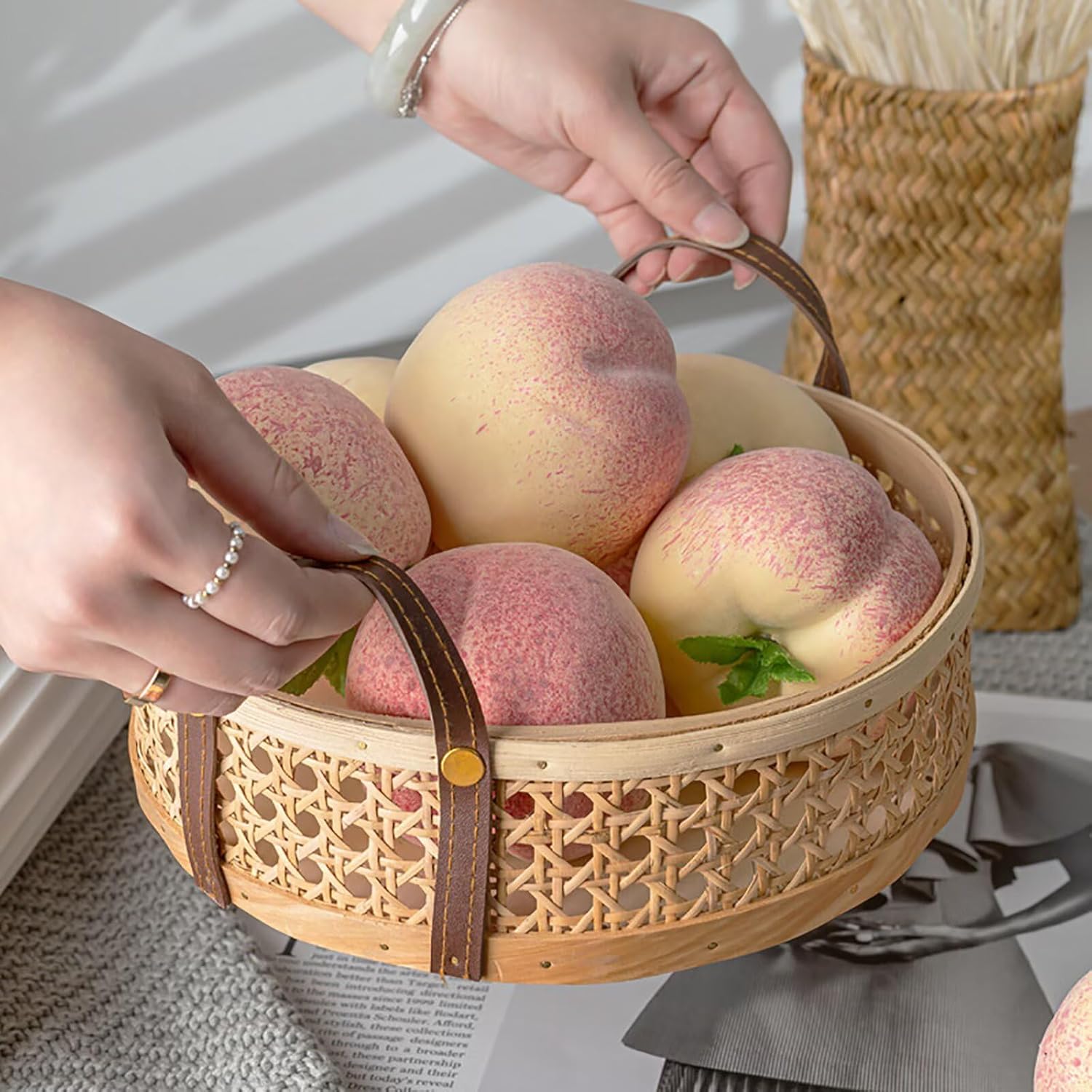 Lovmeety 6Pcs Fake Peach Fruits Artificial Peaches Decor