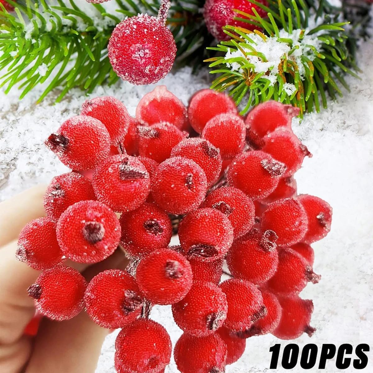 Queenbox 60pcs 04in Mini Frosted Artificial Holly Berries White