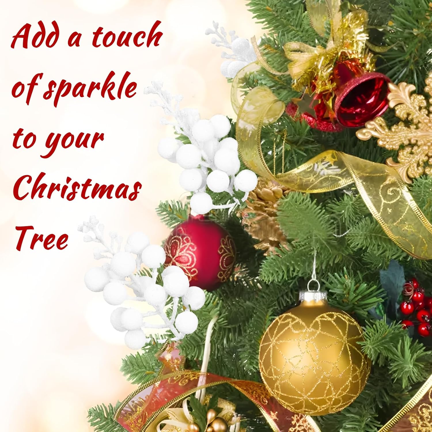 18 Pack White Christmas Tree Picks with Glitter Berries
