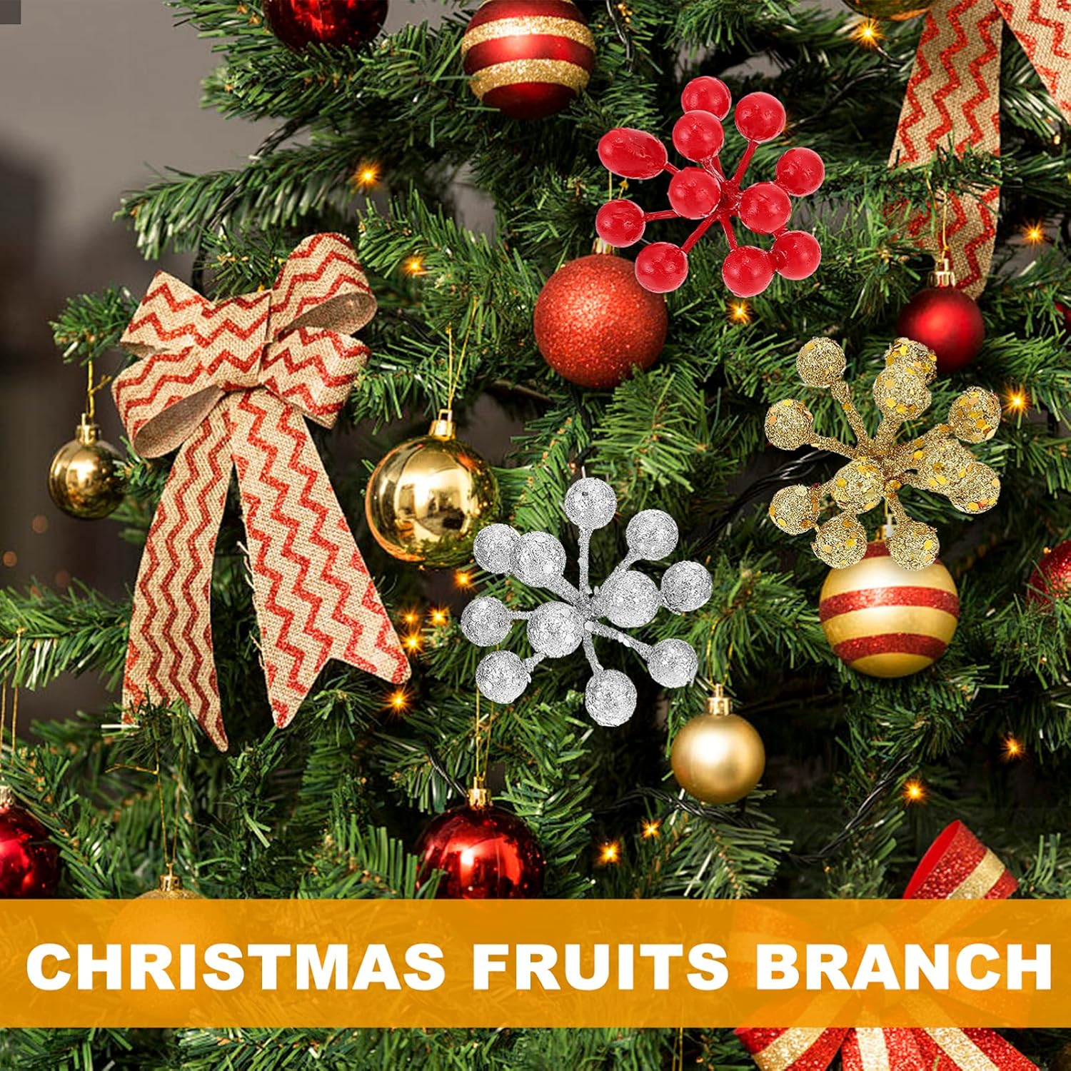 MAGICLULU 24Pcs Christmas Artificial Fruit Branches for Decorations