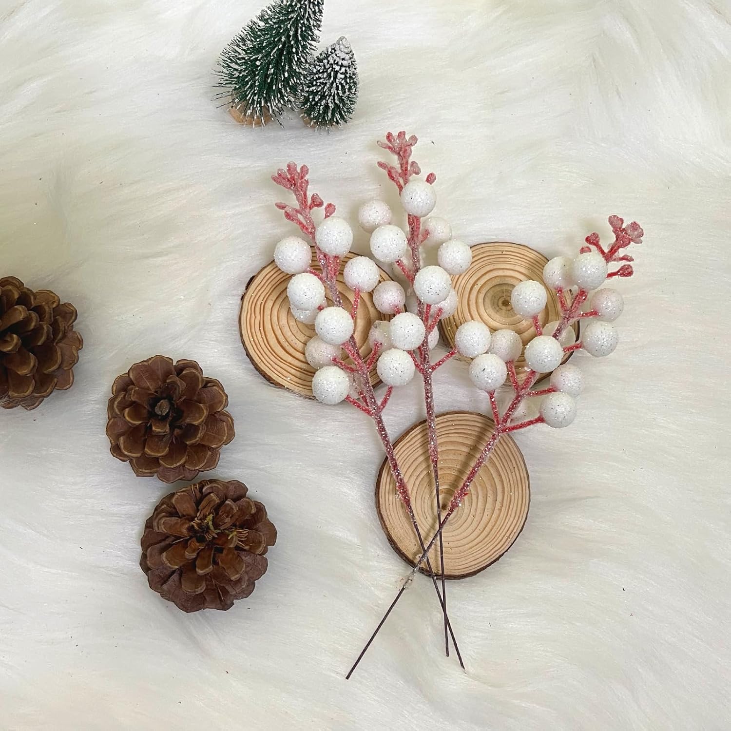 24 Pack Glitter Berry Stems for Christmas Decor