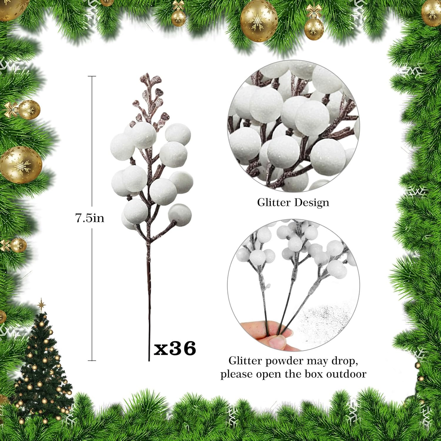 36Pcs Glitter Berry Stems for Christmas Decor