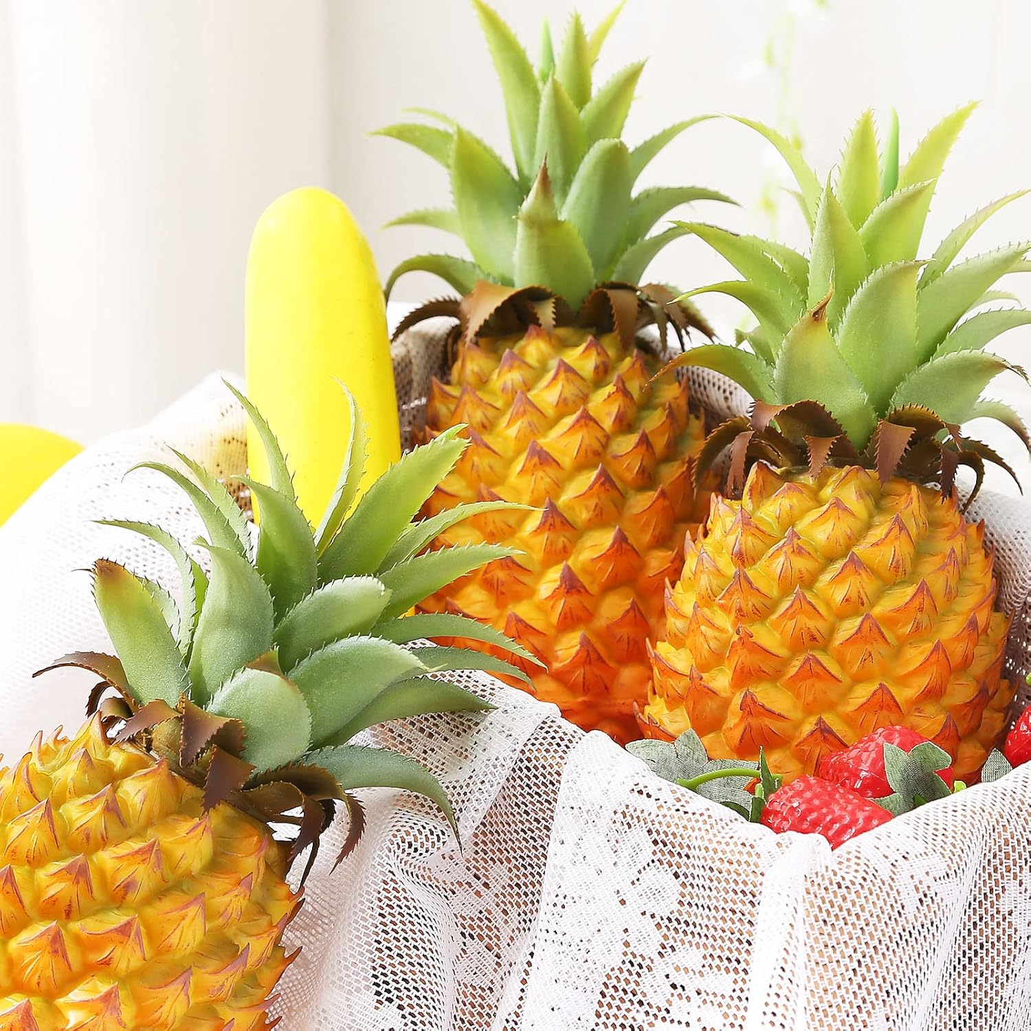 Joeabor Fake Pineapple Decor Set with Strawberries