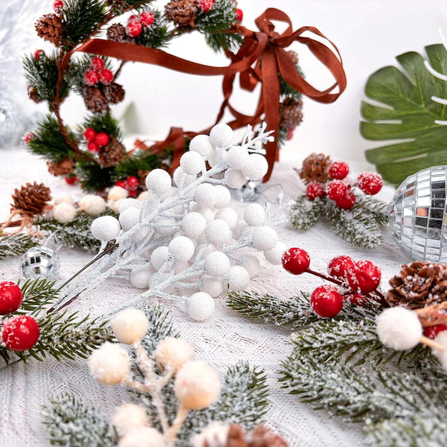 Christmas Glitter Berry Stems 14Pcs for Holiday Decor