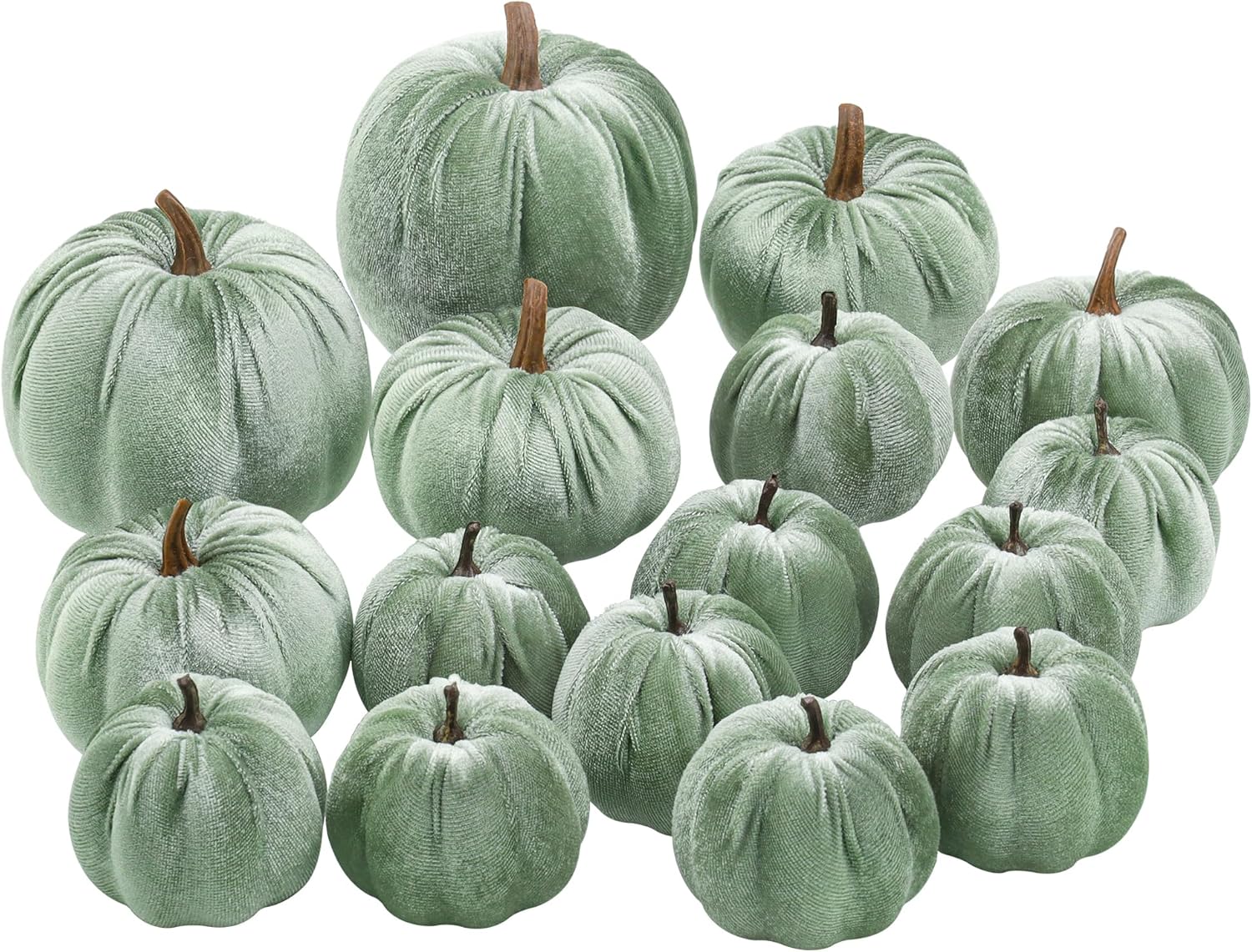 Woration 16pcs Velvet Artificial Pumpkins Set