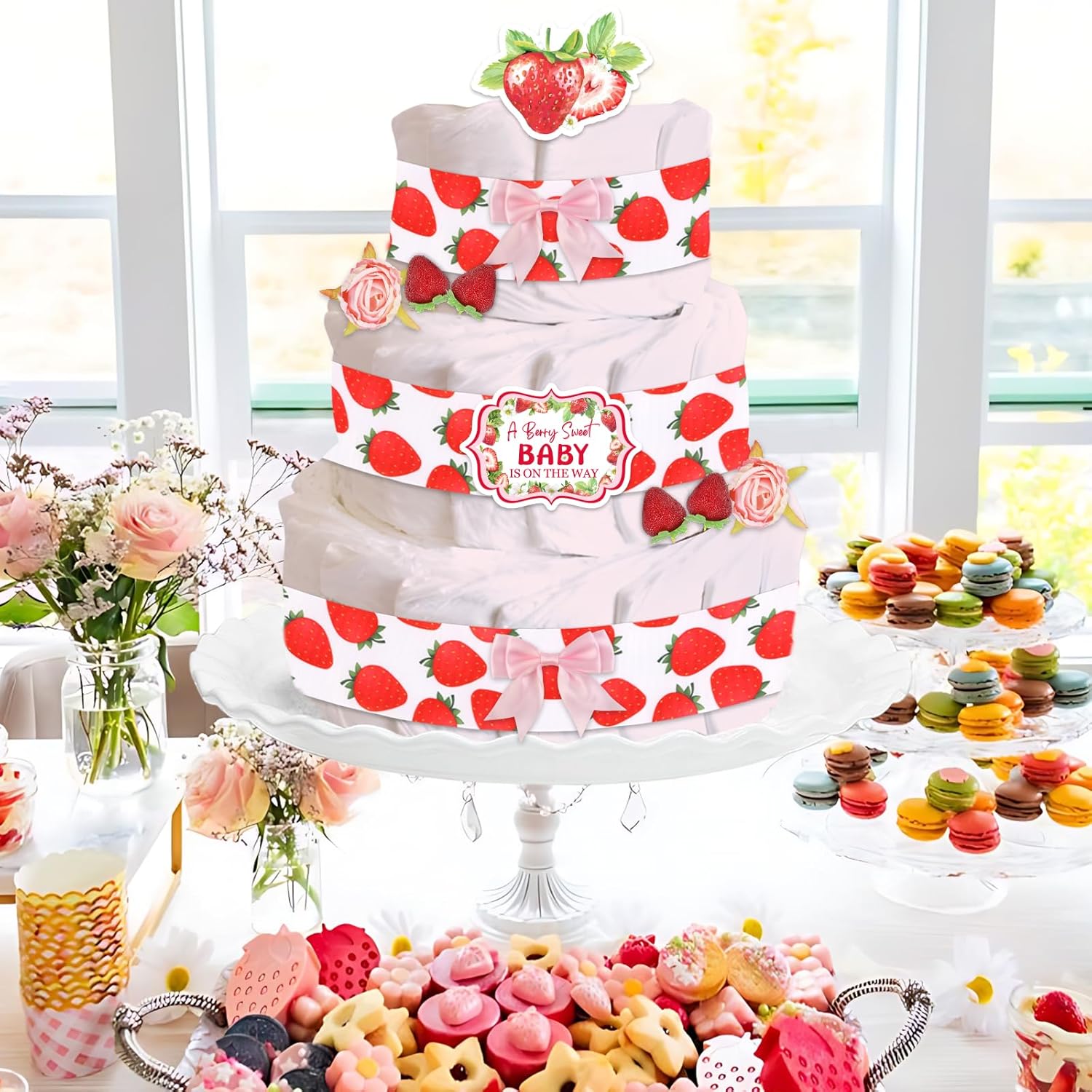 Strawberry Baby Shower Decor Diaper Cake Set