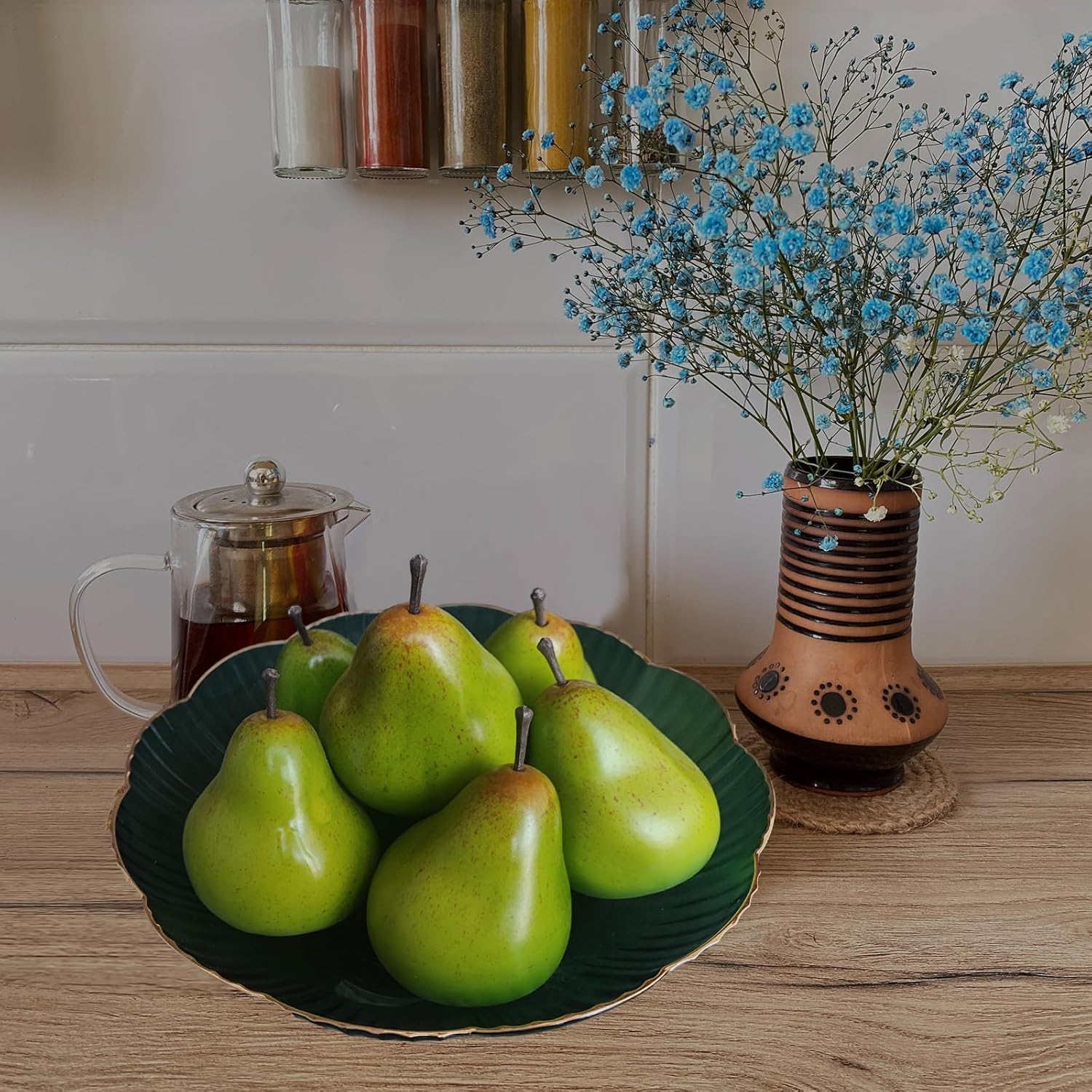 Lovmeety 6pcs Realistic Green Pears Photo Props