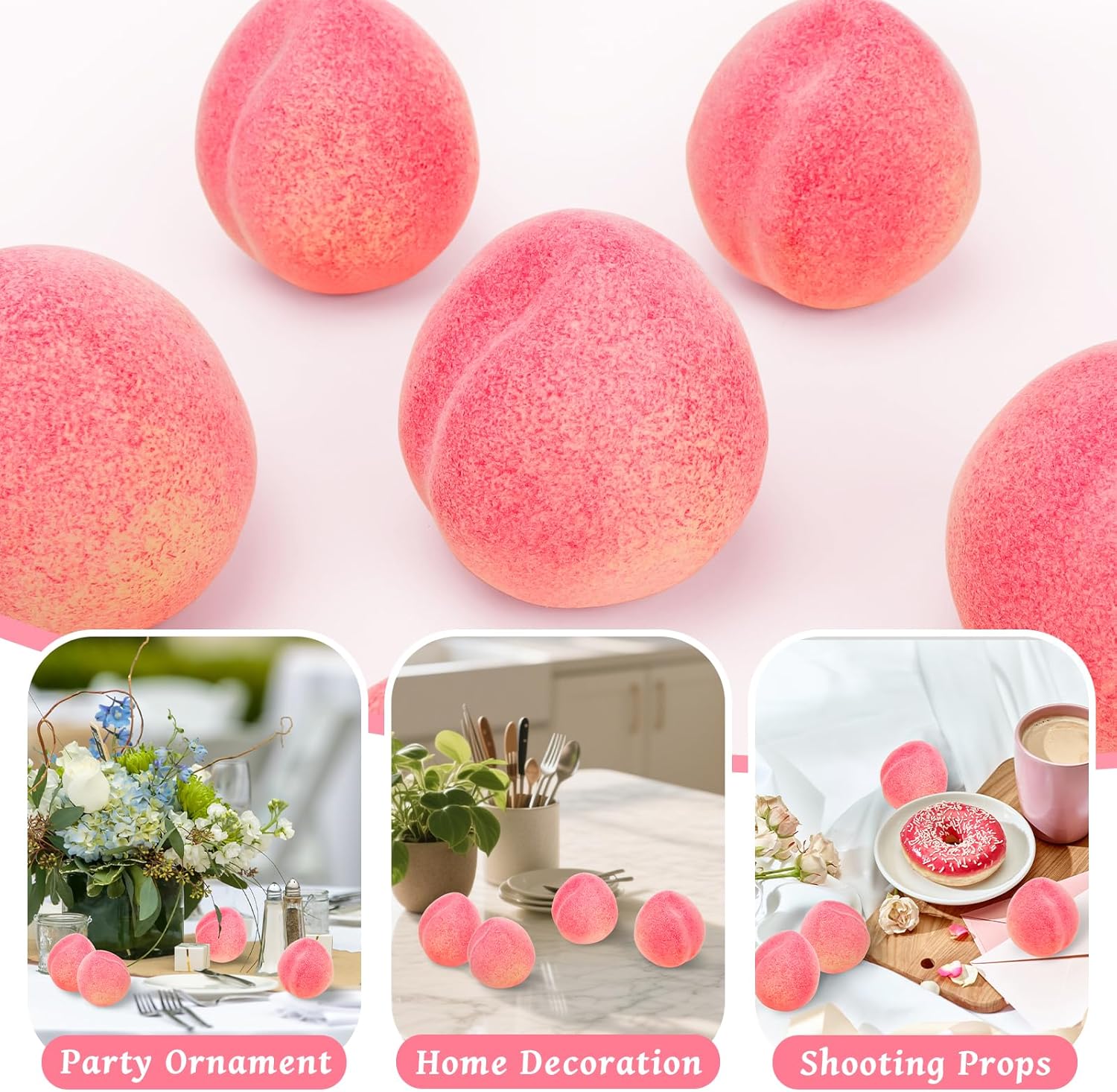 6PCS Artificial Peach Decorations for Home Kitchen Wedding Party