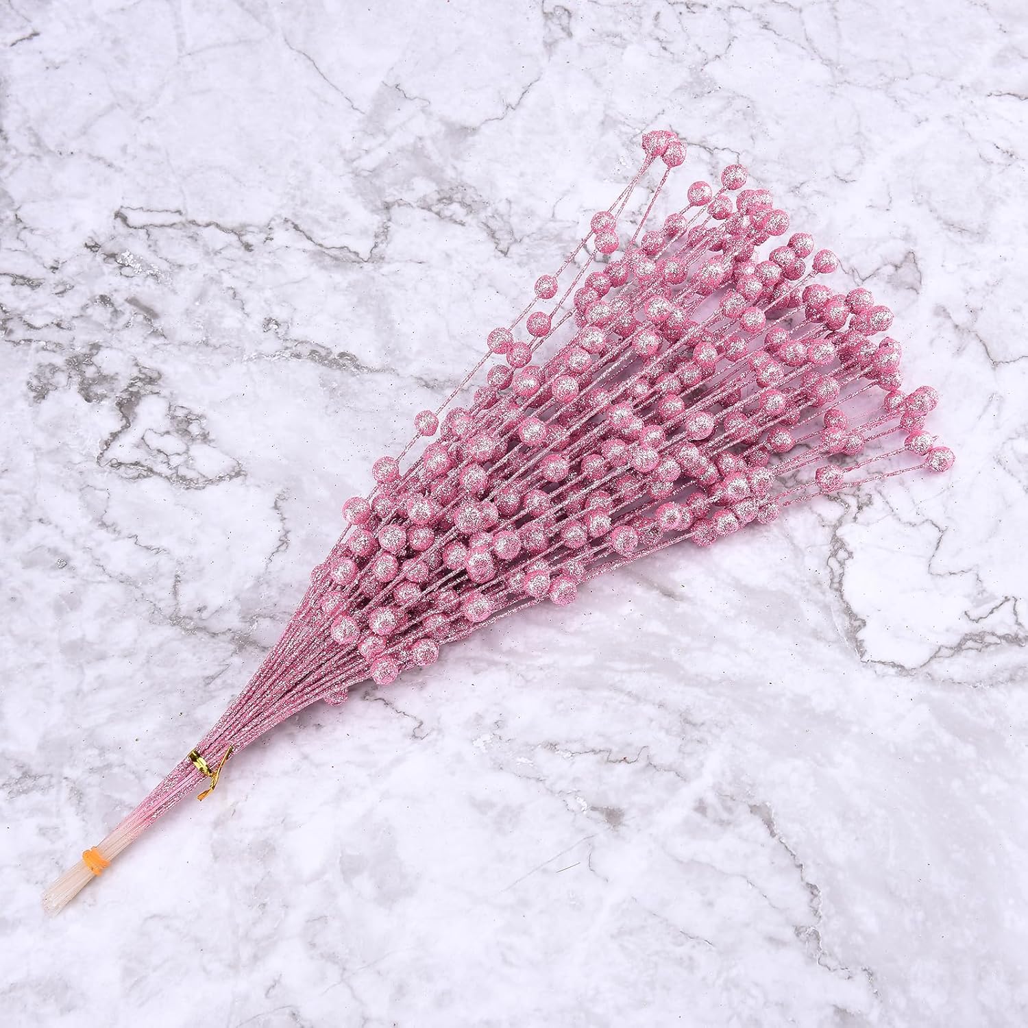50Pcs Glitter Berry Stem Ornaments 157in Pink Christmas Branches