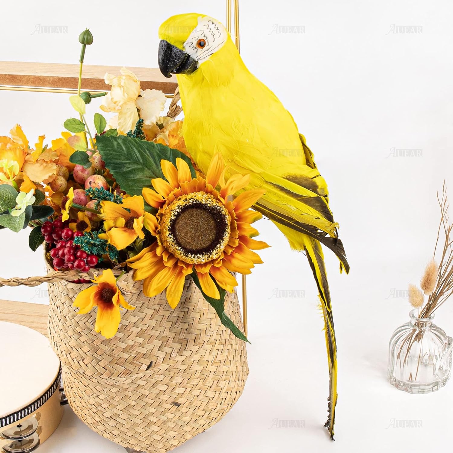 AUEAR 177 Inch Yellow Artificial Parrot Decor