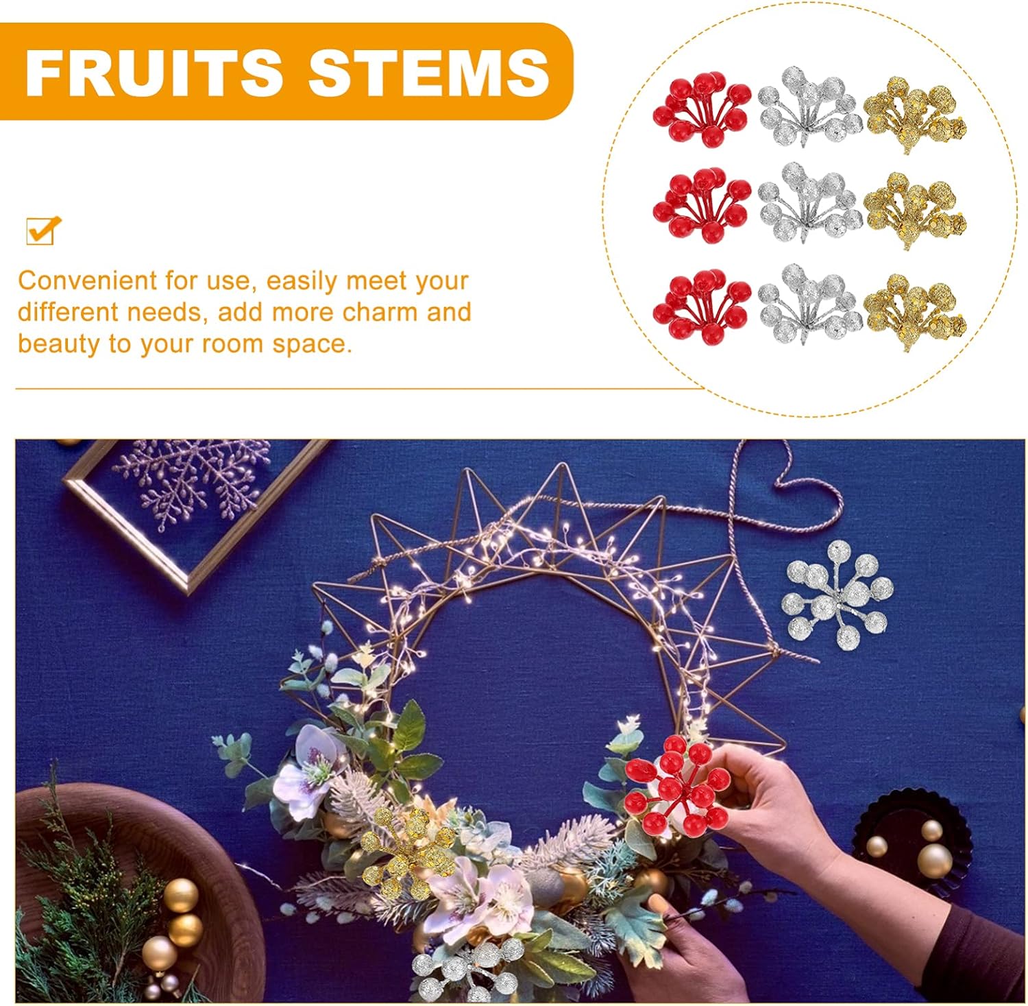 MAGICLULU 24Pcs Christmas Artificial Fruit Branches for Decorations
