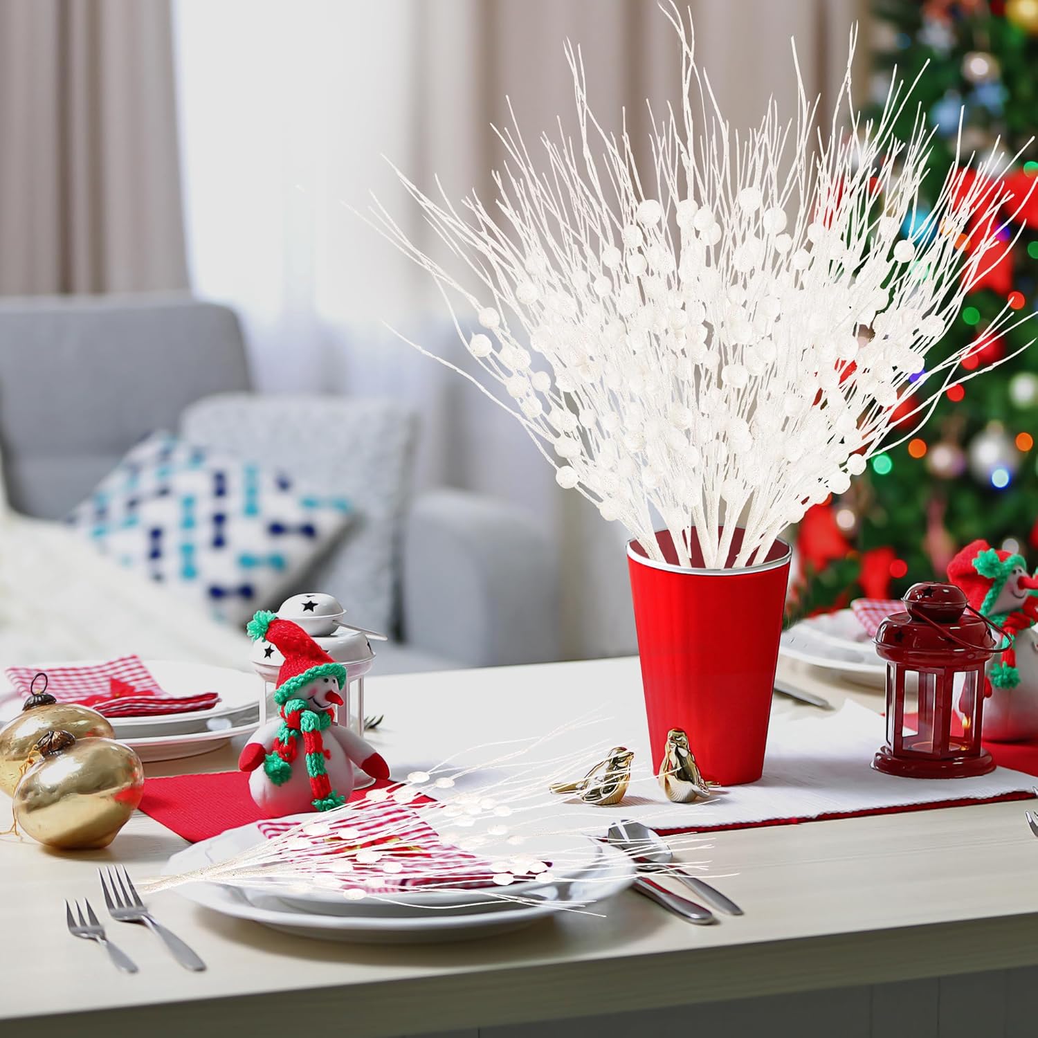 24 Pack Artificial Glitter Berry Stem Ornaments 17 Inches