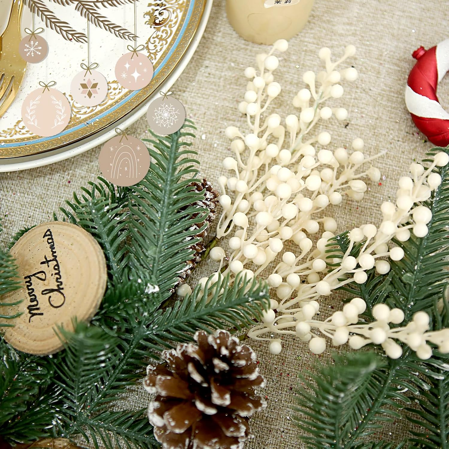 16 Pack Artificial White Berry Stems for Christmas Decorations