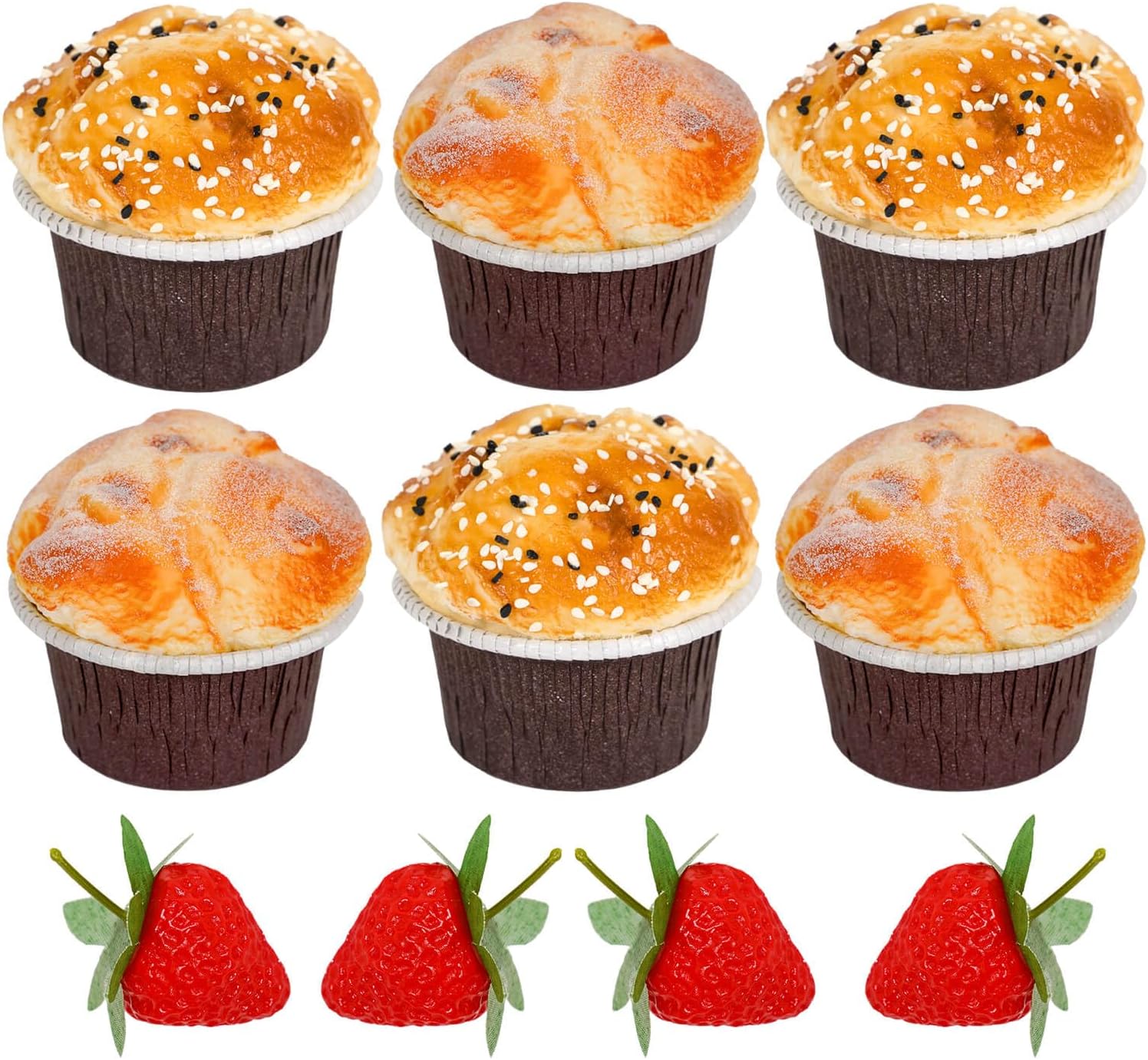 Vensovo 6 Pack Fake Cupcakes with Strawberries
