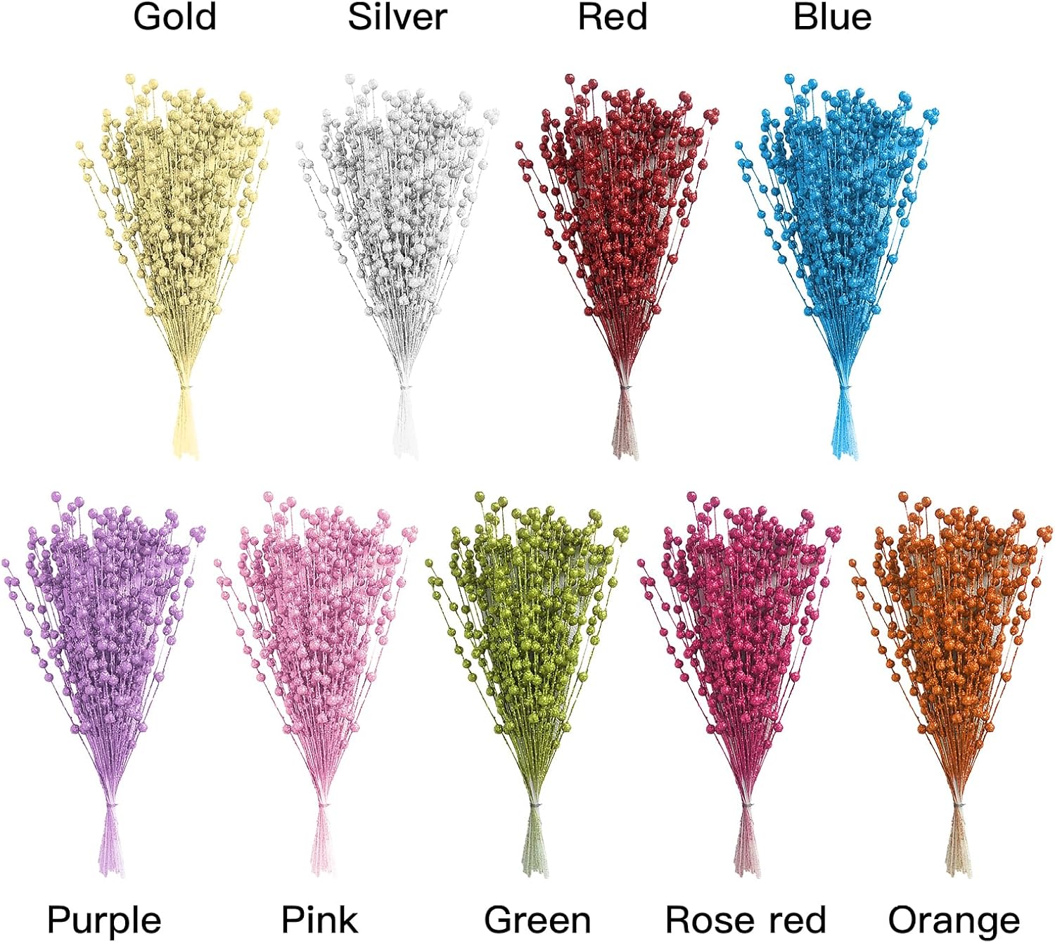 50Pcs Glitter Berry Stem Ornaments 157in Pink Christmas Branches