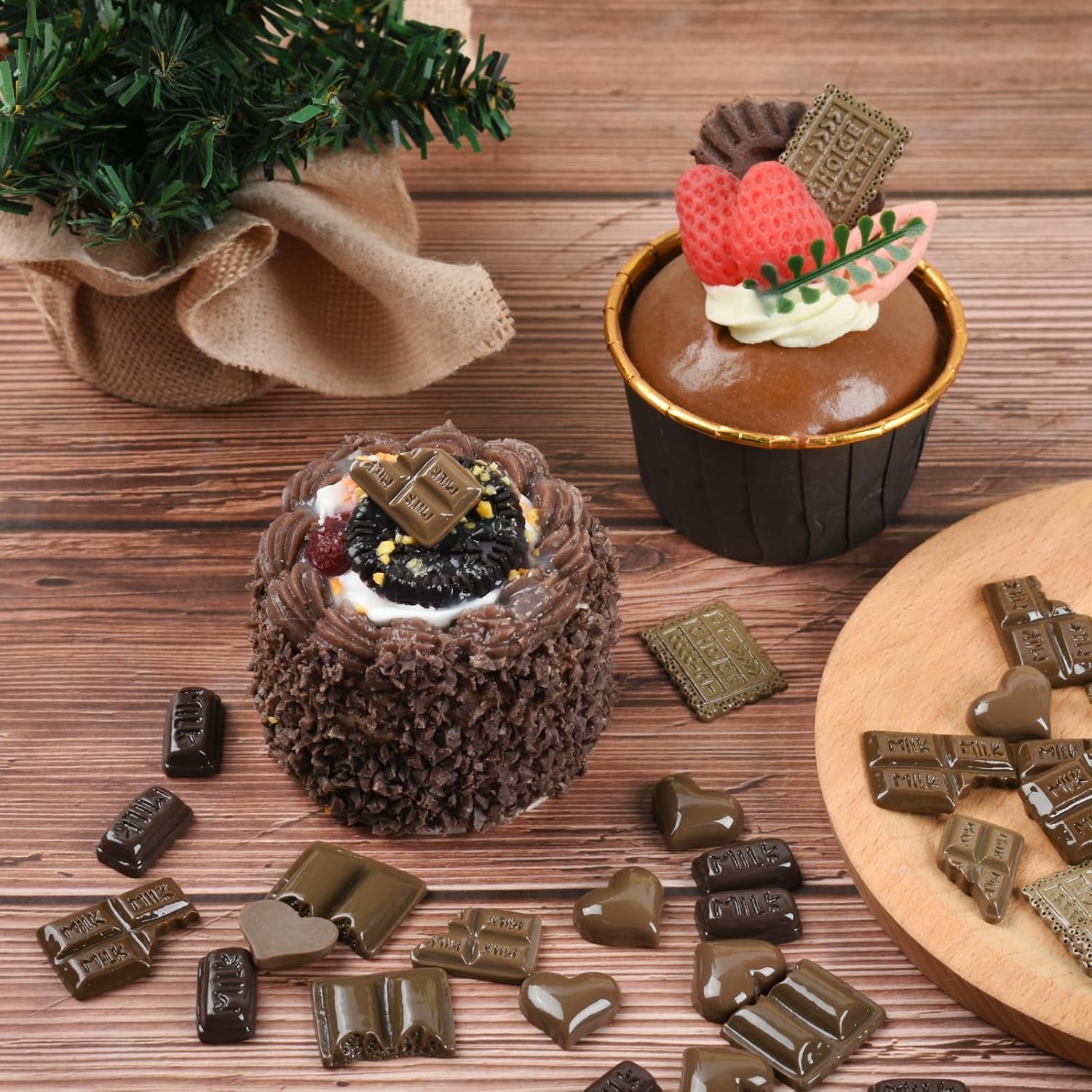 60PCS Artificial Chocolate Resin Decor for Home Party Photography