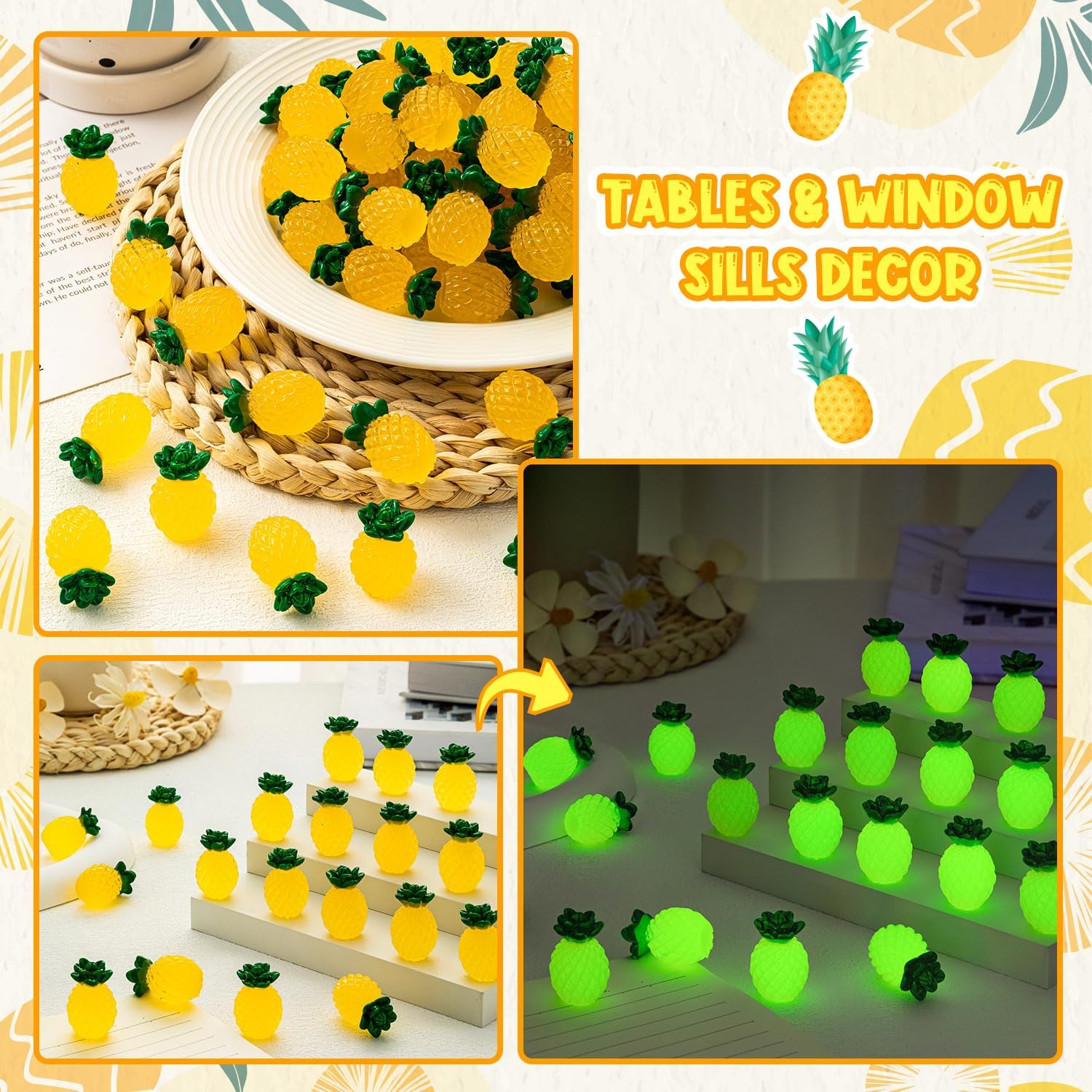 CLESDF 60Pcs Glow in the Dark Mini Resin Pineapples Decor