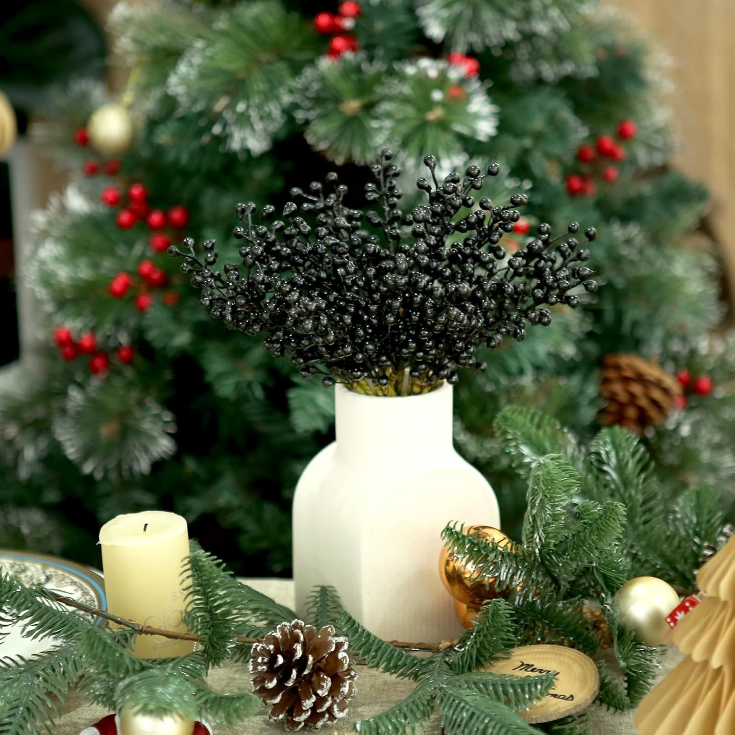 Artificial Black Berries 8 Pack for Christmas Decorations