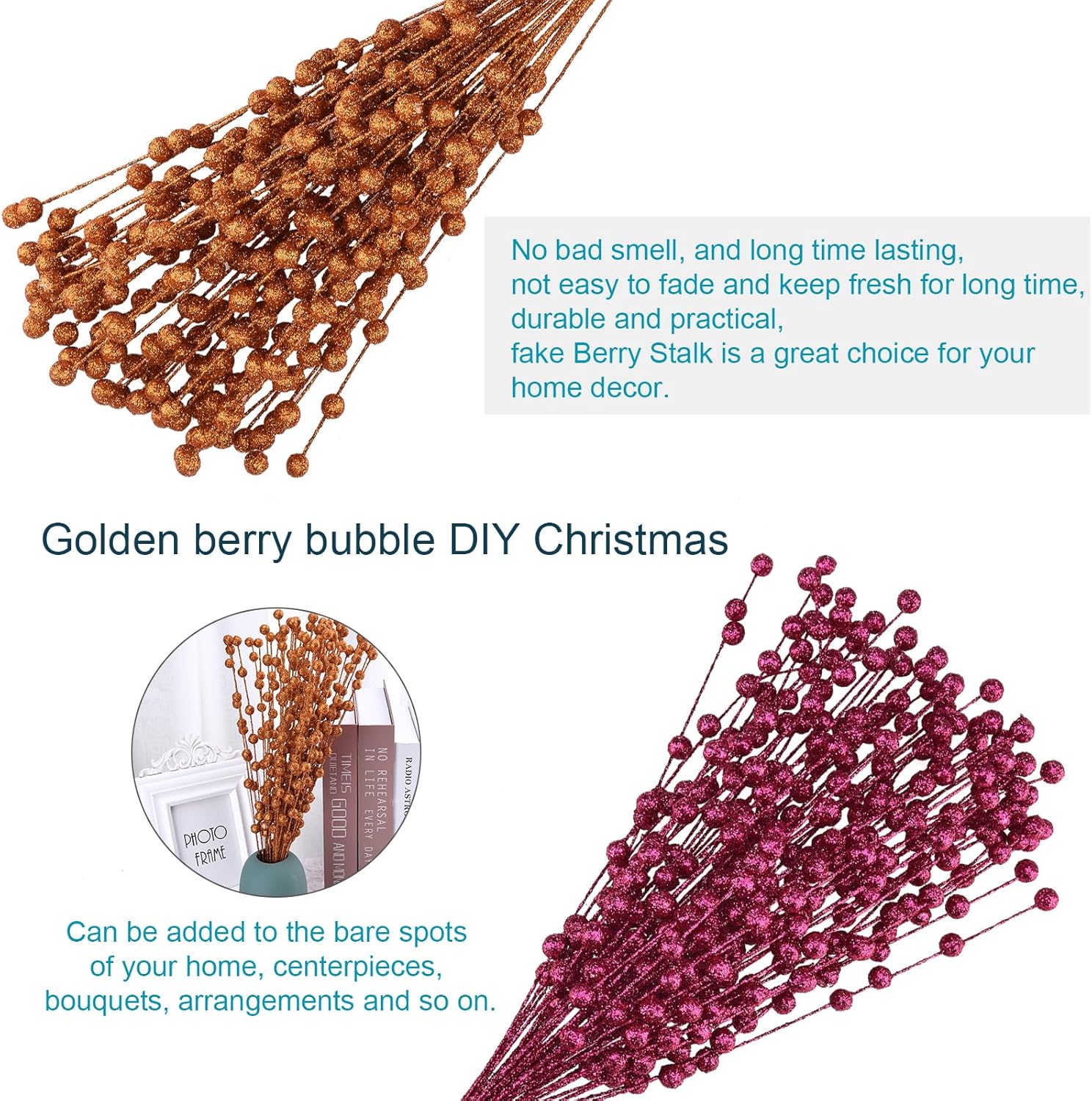 50Pcs Glitter Berry Stem Ornaments 157in Pink Christmas Branches