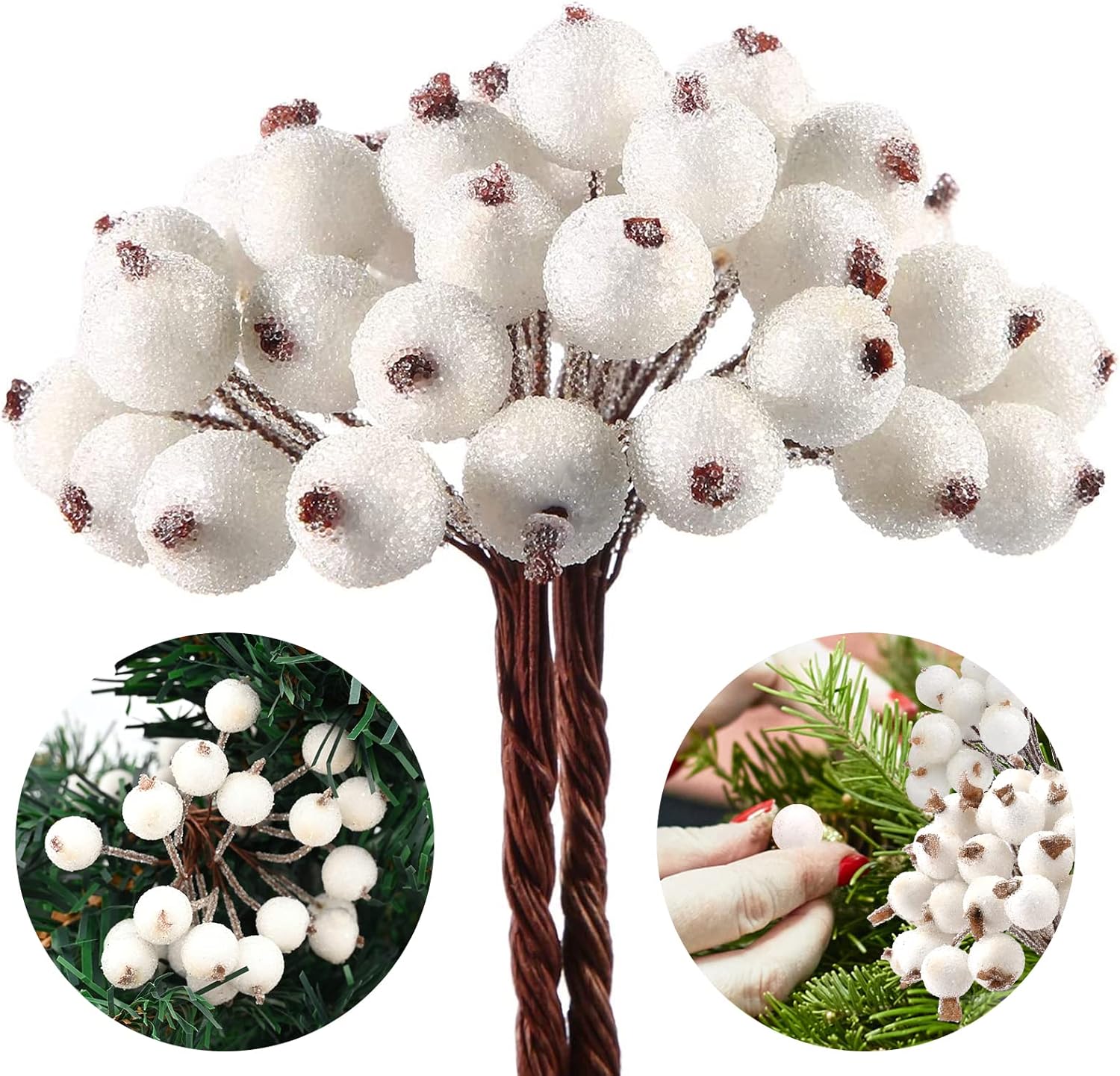 Christmas Foam Frost Berries Garland Decor White