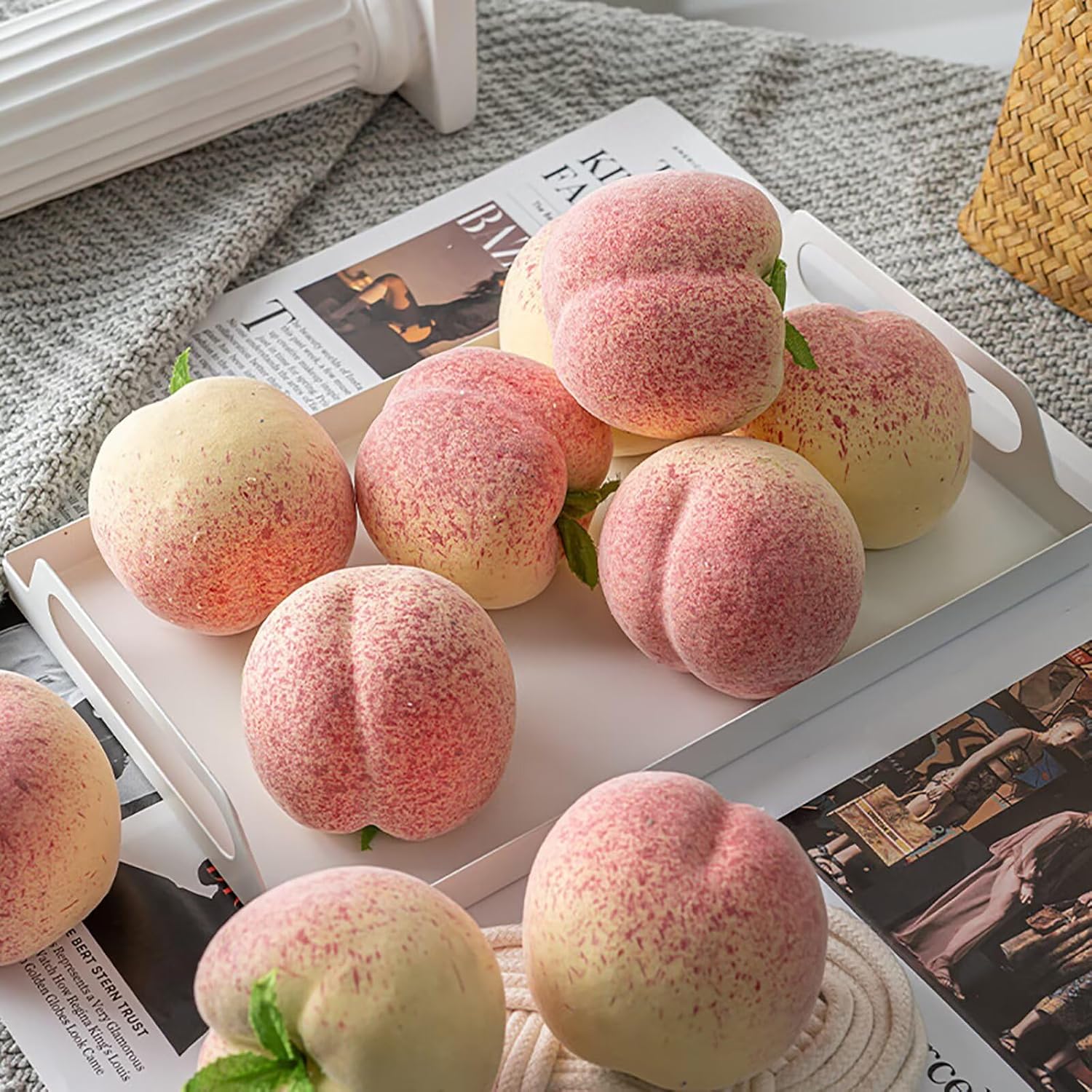 Lovmeety 6Pcs Fake Peach Fruits Artificial Peaches Decor