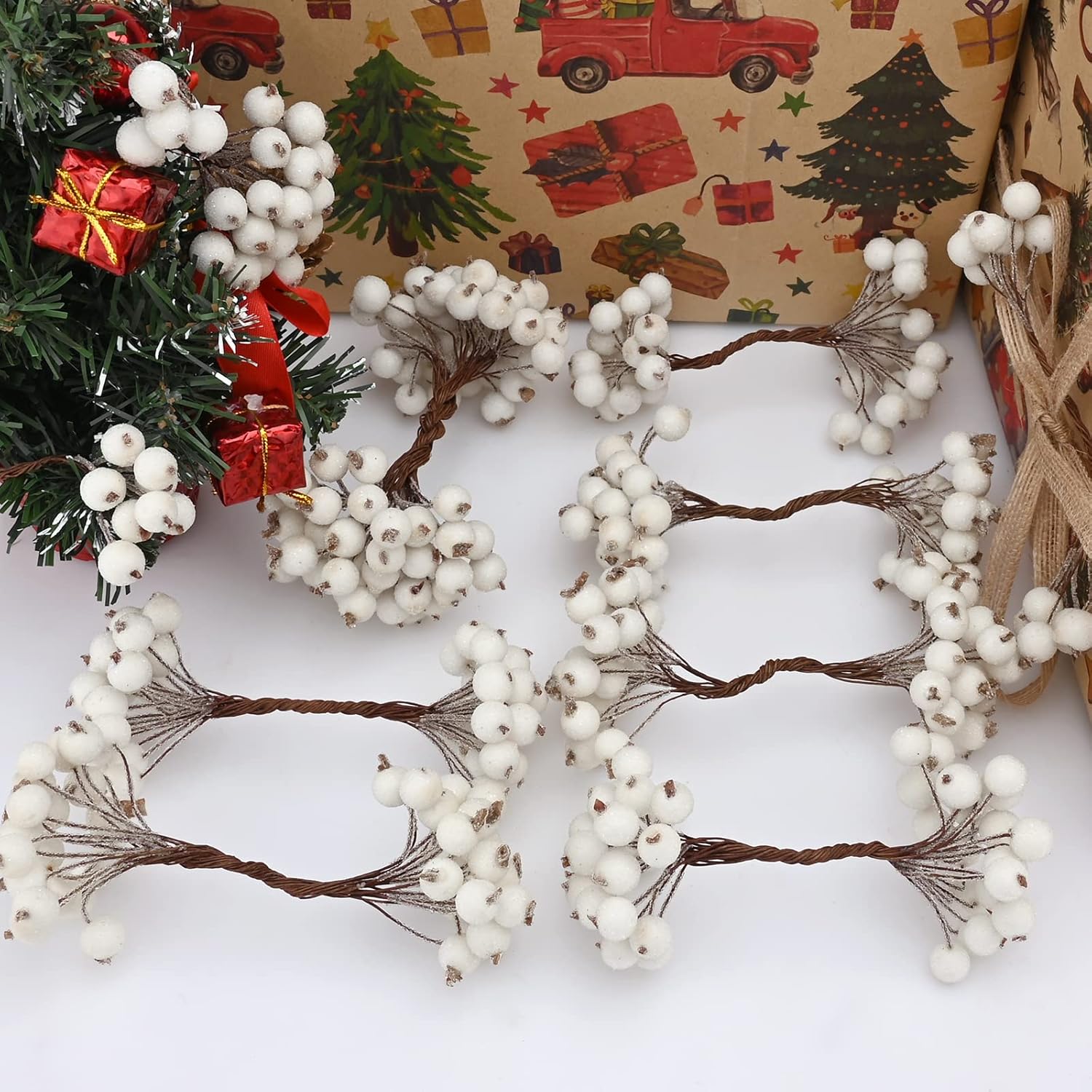 Christmas Foam Frost Berries Garland Decor White