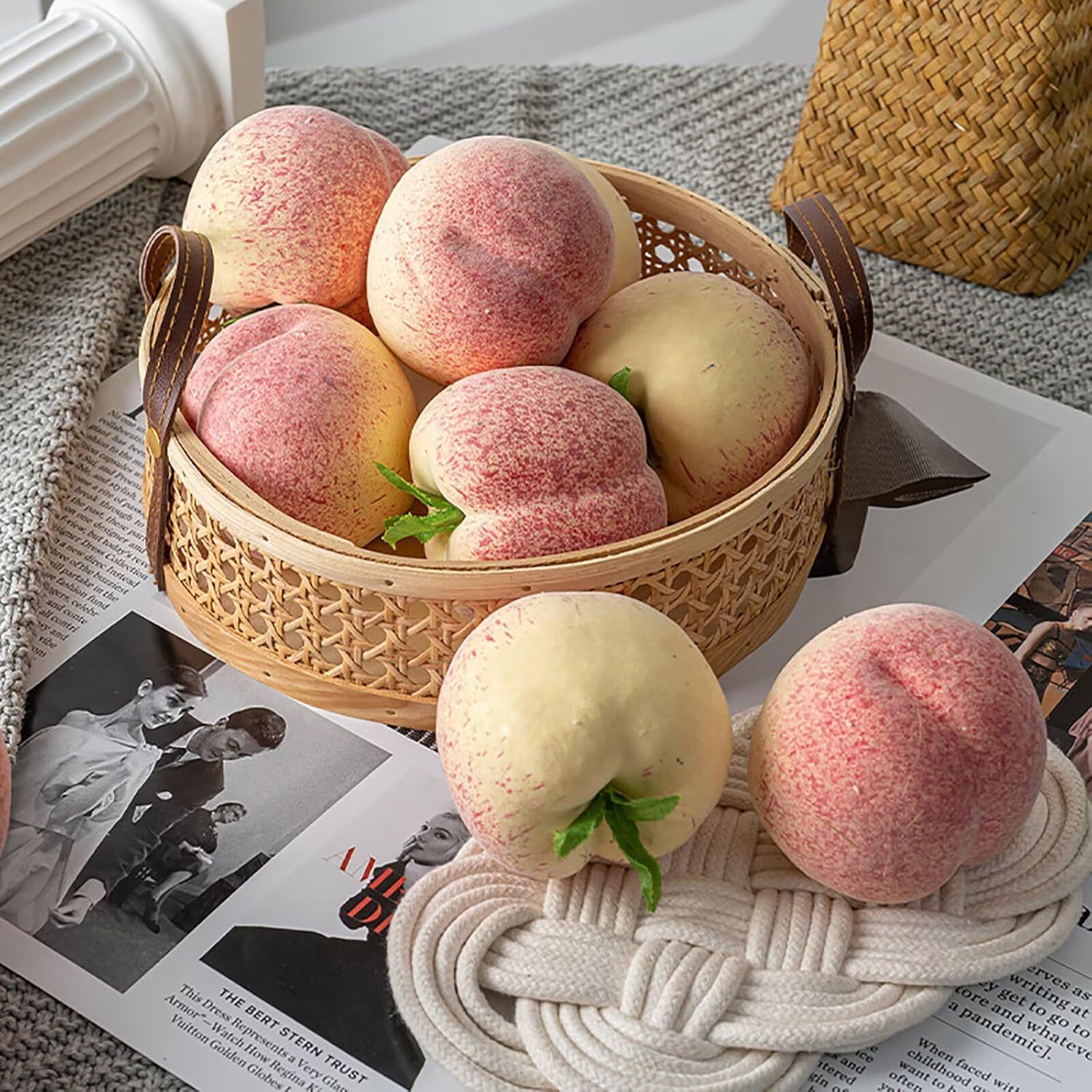 Lovmeety 6Pcs Fake Peach Fruits Artificial Peaches Decor