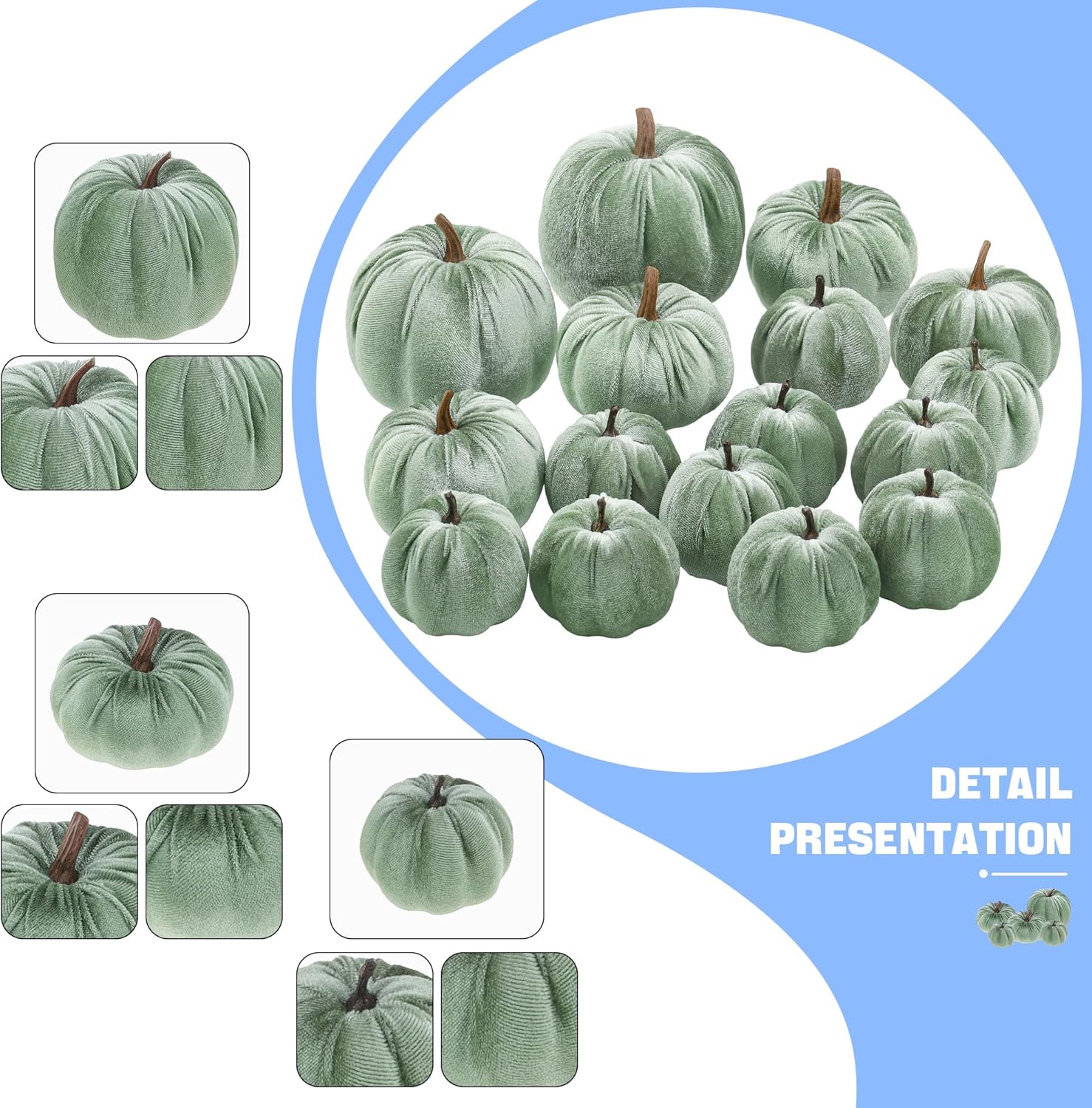 Woration 16pcs Velvet Artificial Pumpkins Set
